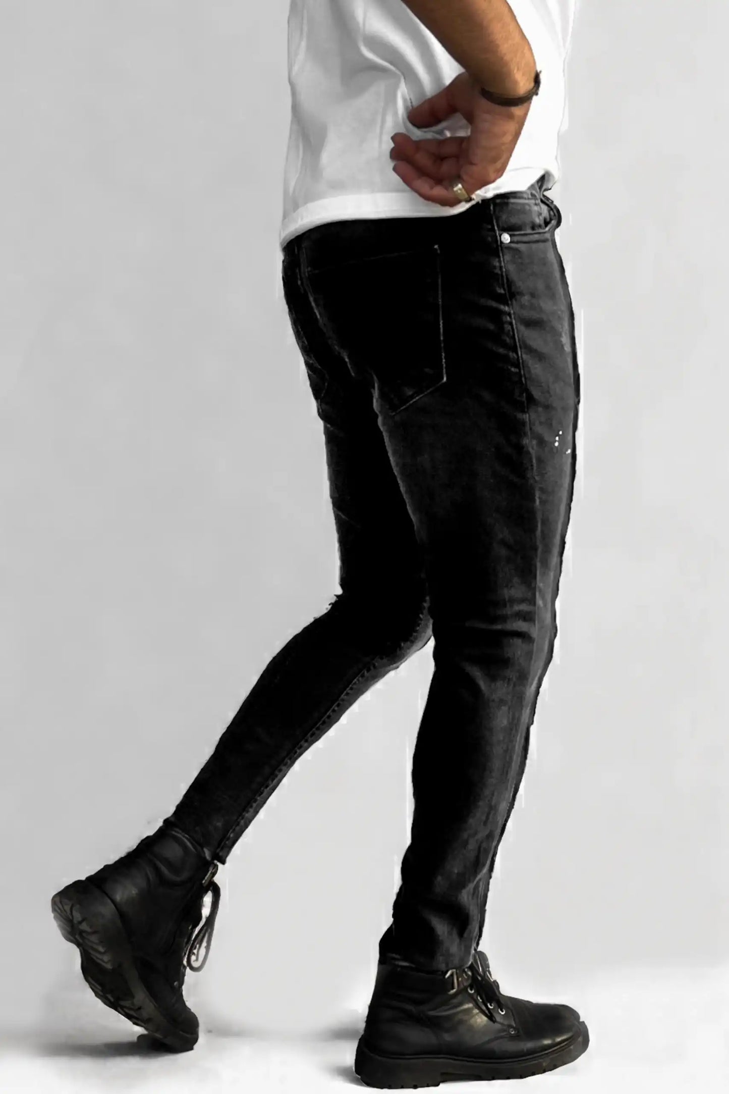Faded Black Paint Splatter Jeans - Muscle Fit