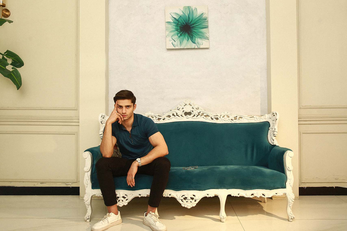 Teal Blue Zipper Polo Shirt