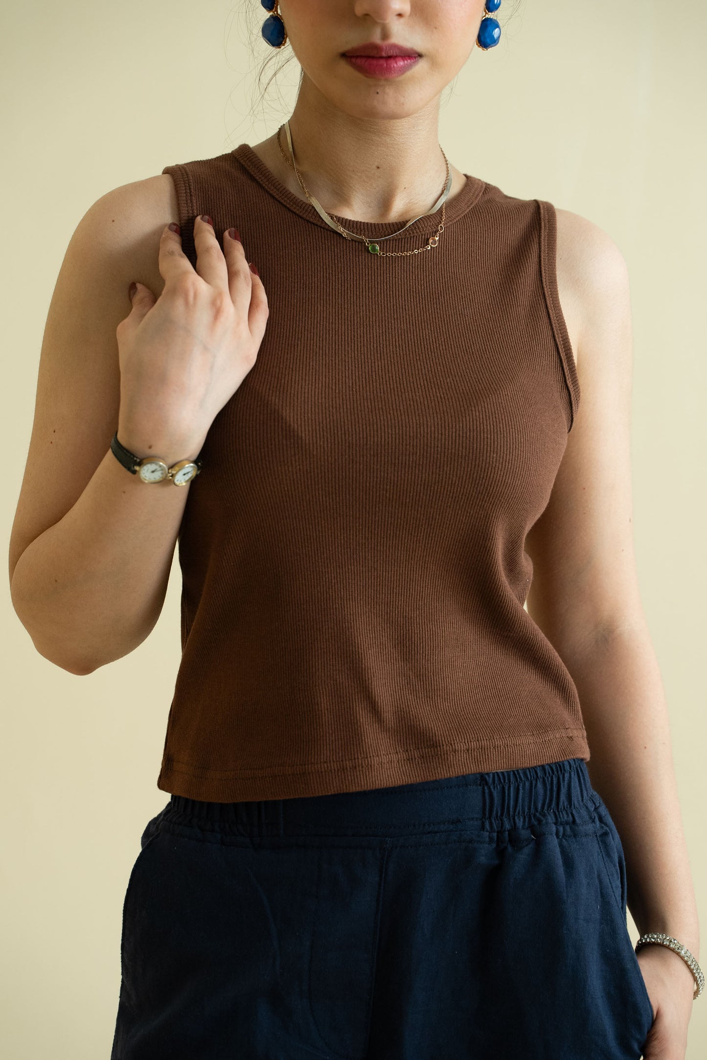 Ribbed Vest - Brown