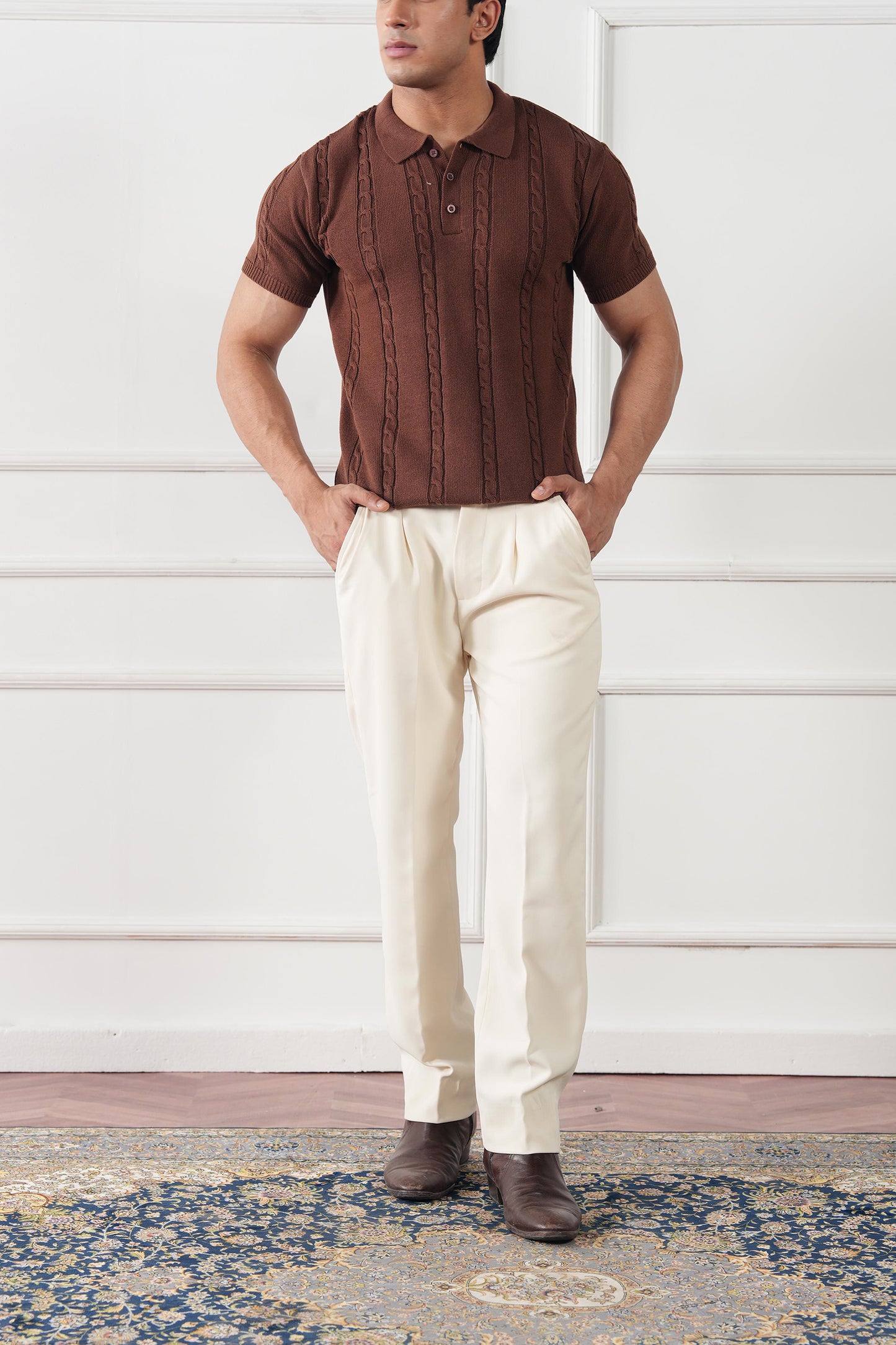 Cable Knit Polo Sweater (MKP-01)
