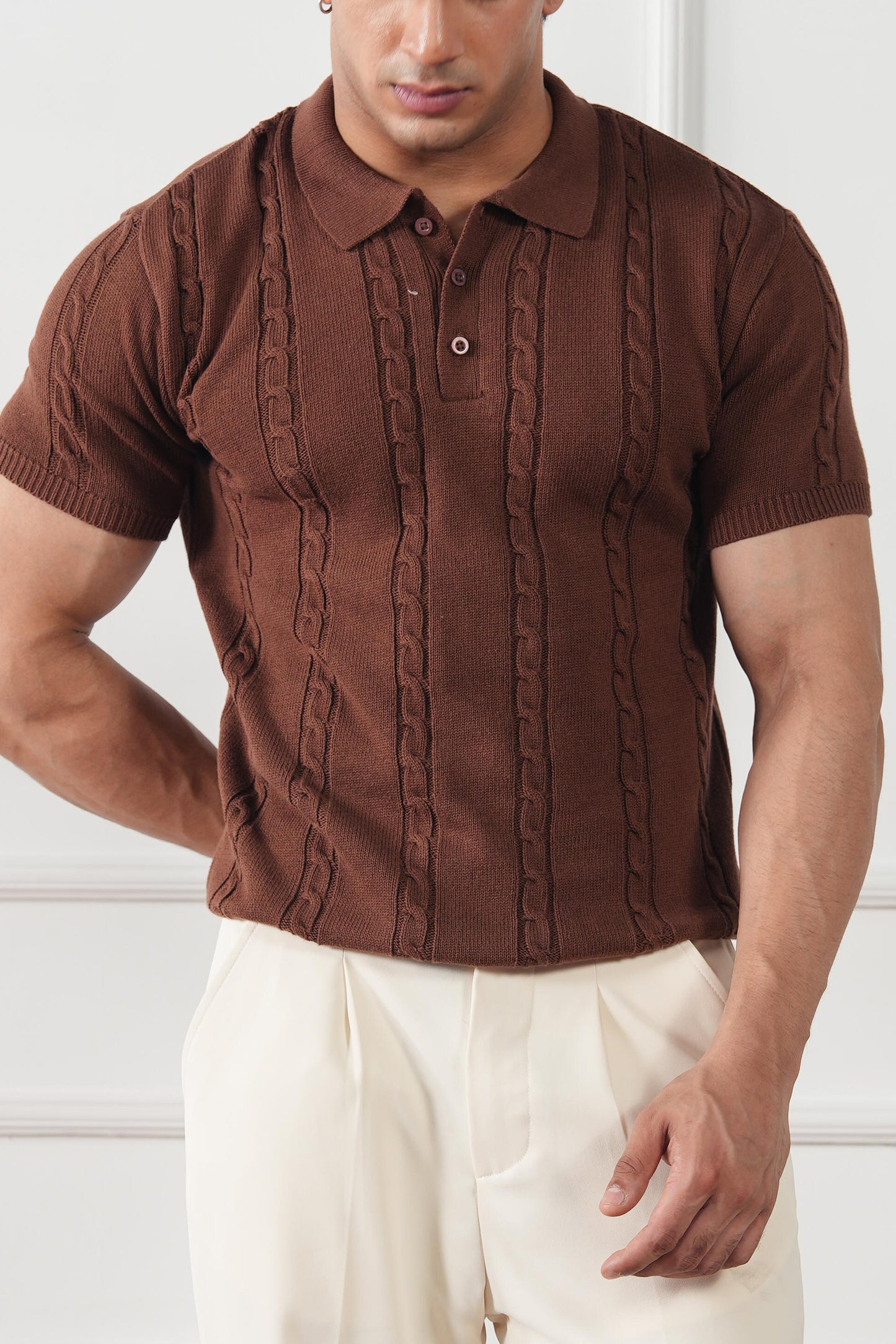 Cable Knit Polo Sweater (MKP-01)