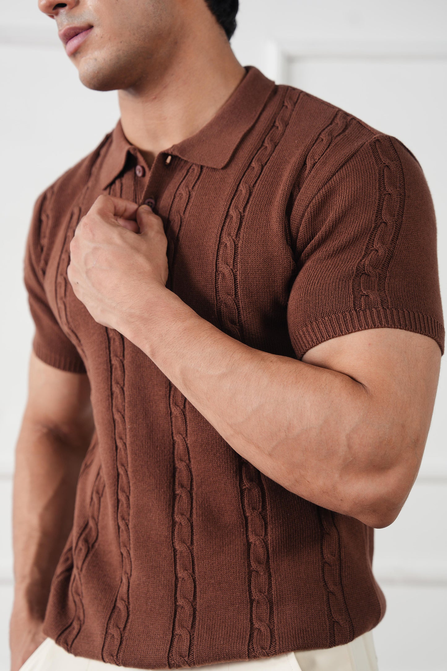 Cable Knit Polo Sweater (MKP-01)