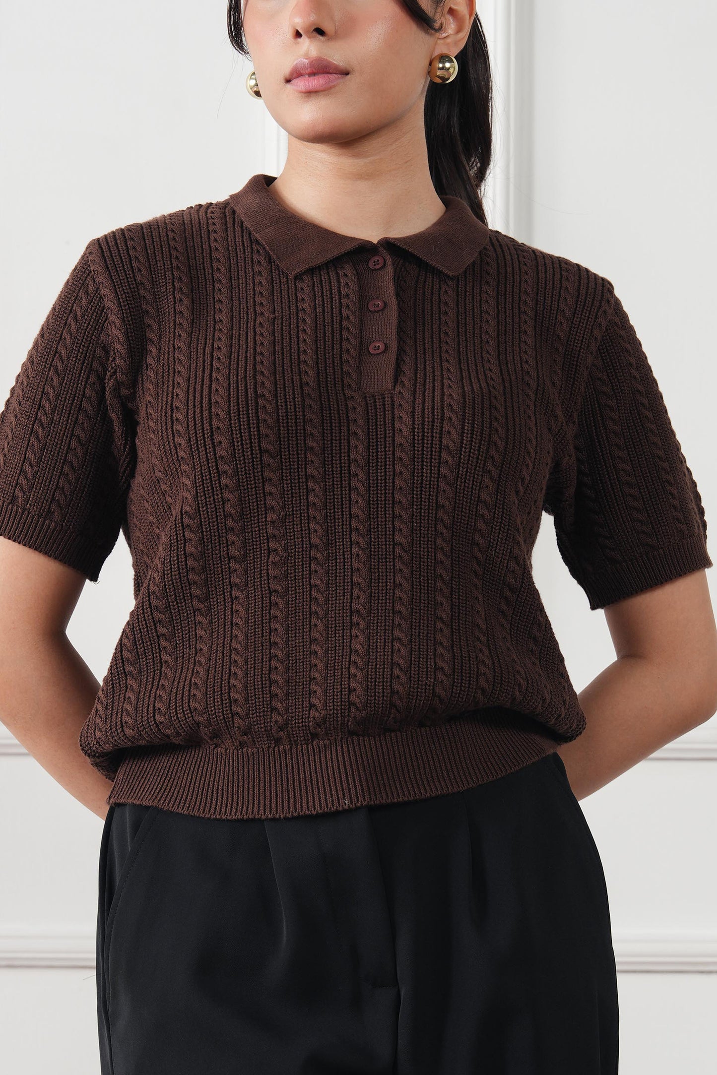 Cable Knit Polo Sweater (WKP-02)