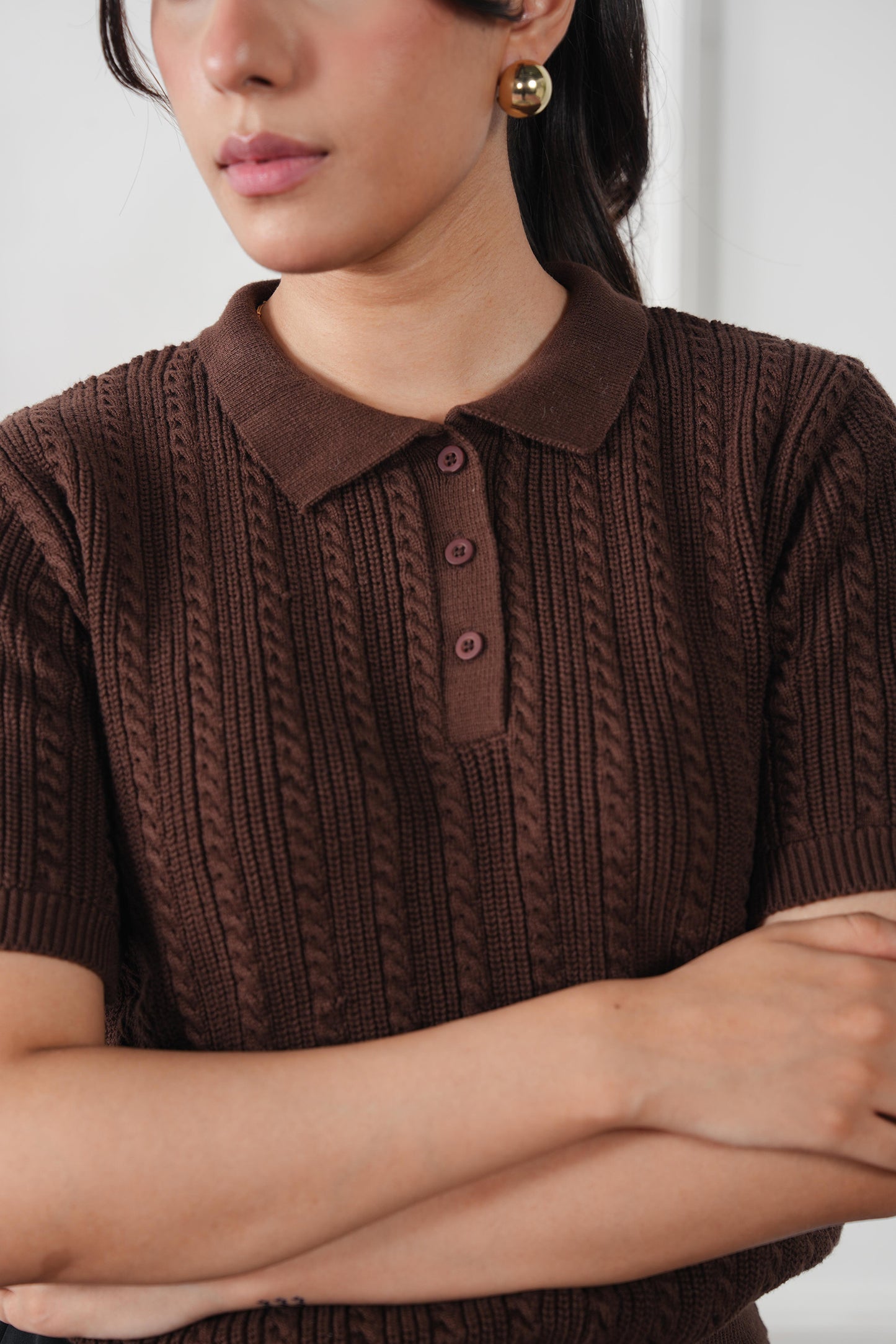 Cable Knit Polo Sweater (WKP-02)