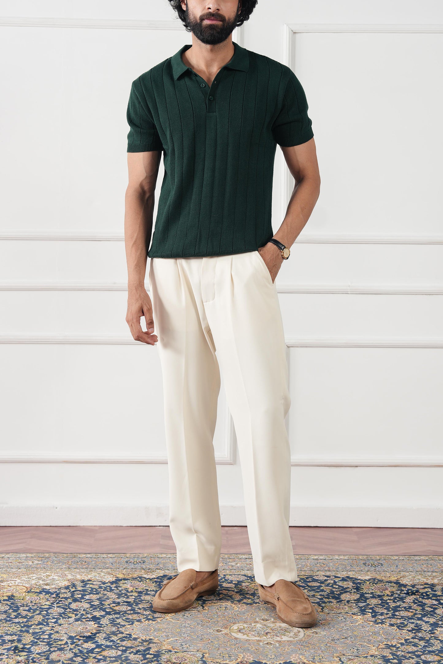 Drop Needle Knit Polo Sweater (MKP-12)