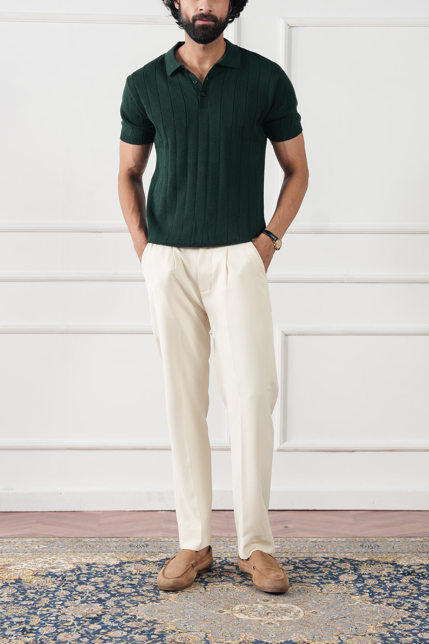 Drop Needle Knit Polo Sweater (MKP-12)