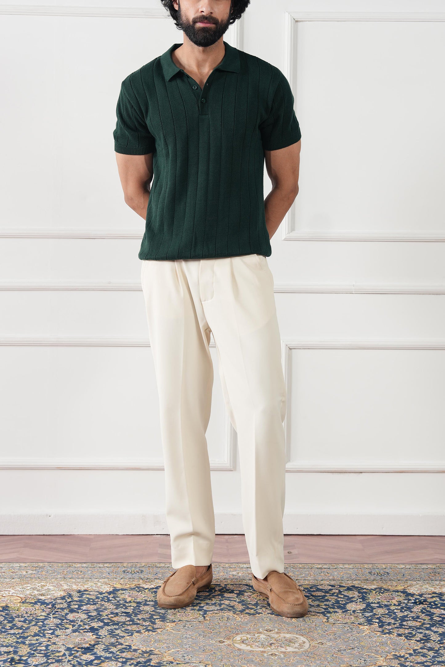 Drop Needle Knit Polo Sweater (MKP-12)