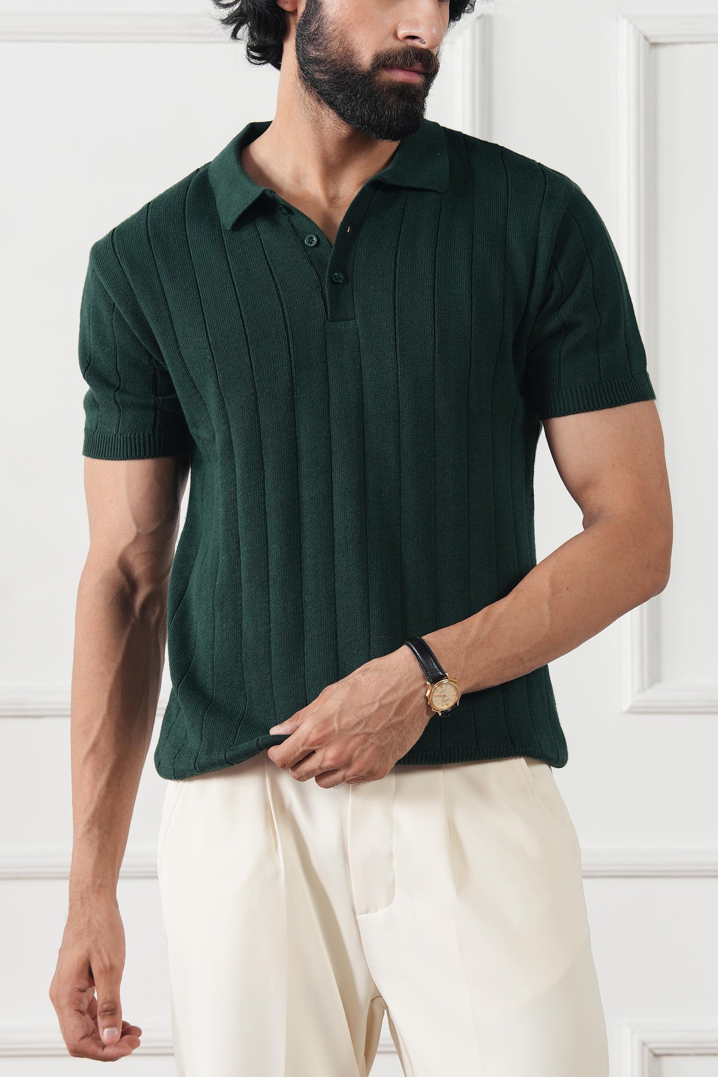 Drop Needle Knit Polo Sweater (MKP-12)