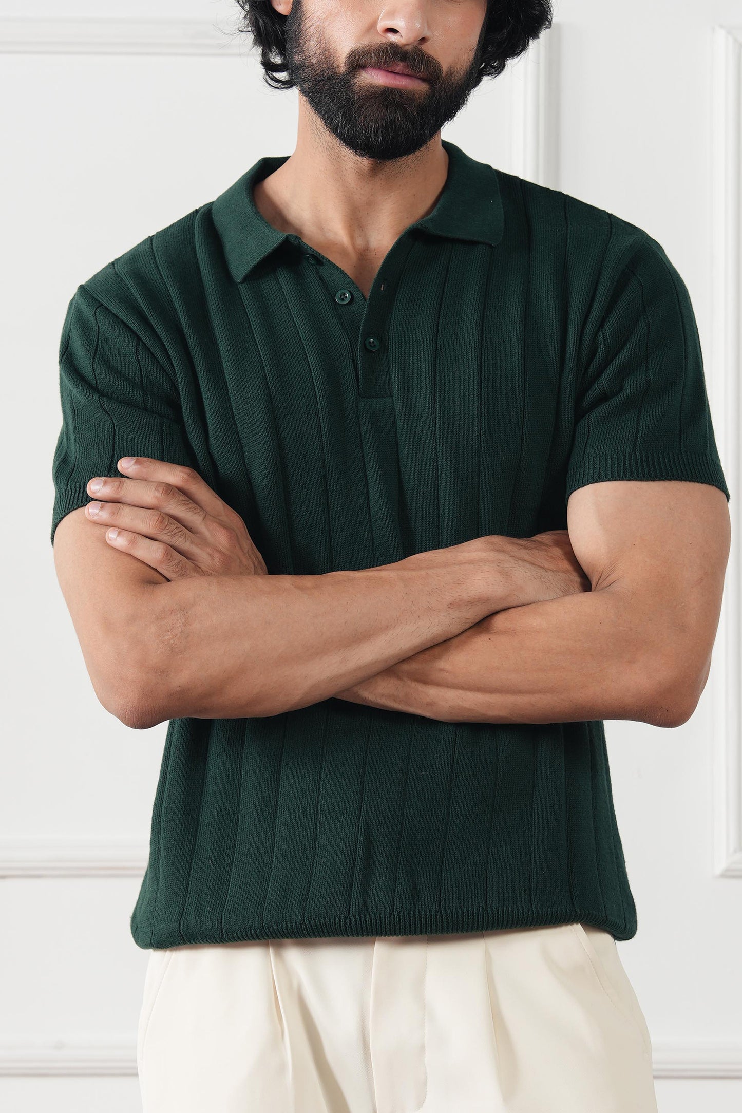 Drop Needle Knit Polo Sweater (MKP-12)