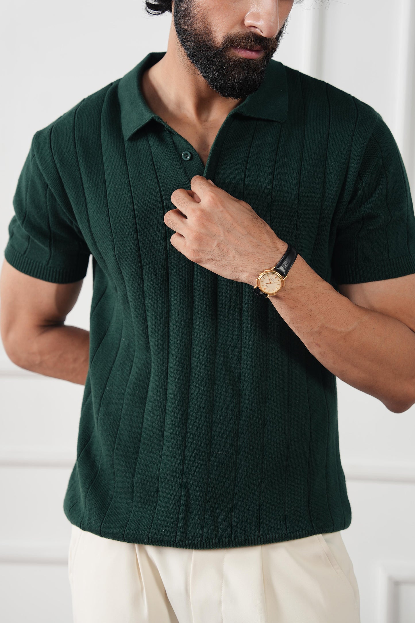 Drop Needle Knit Polo Sweater (MKP-12)