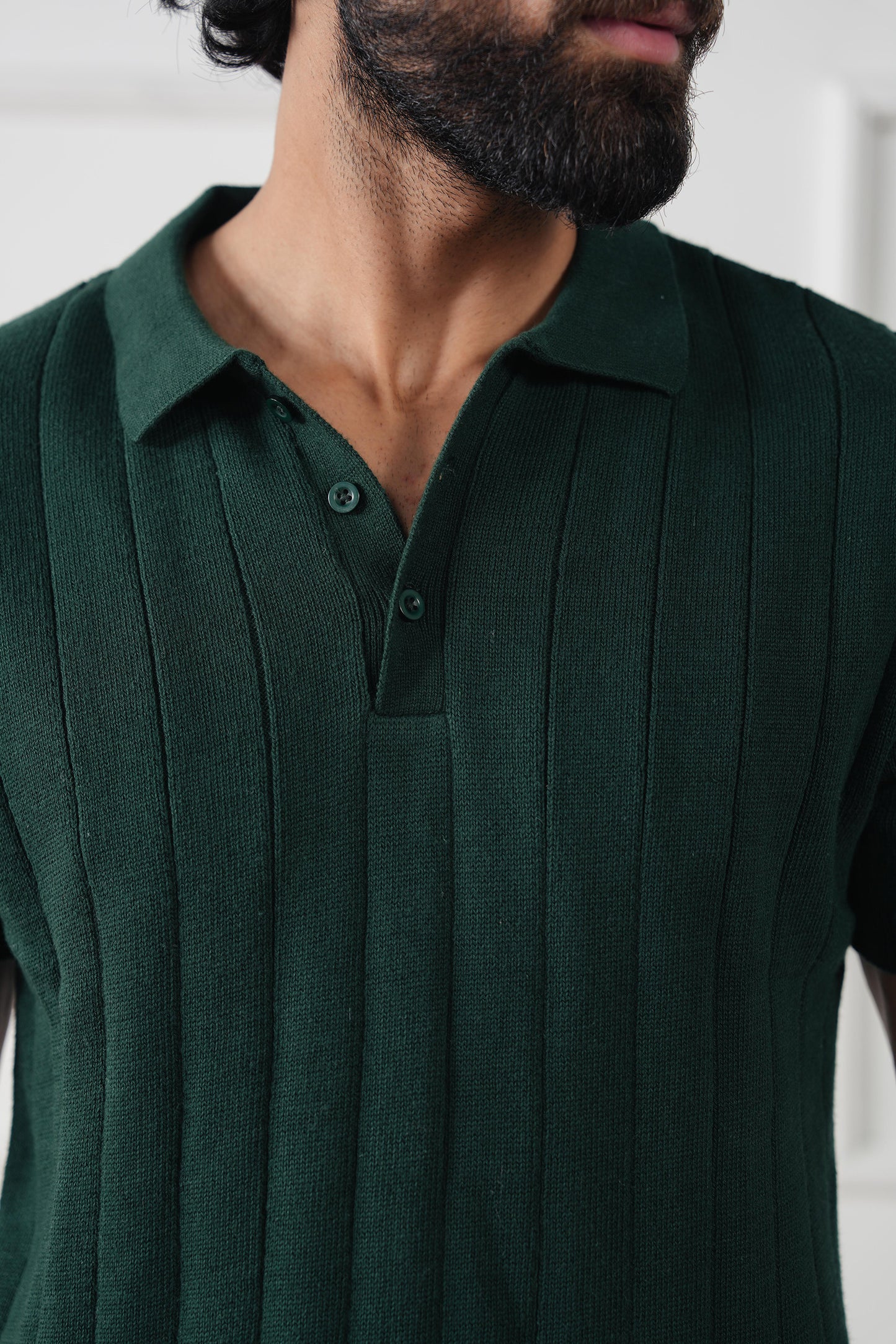 Drop Needle Knit Polo Sweater (MKP-12)