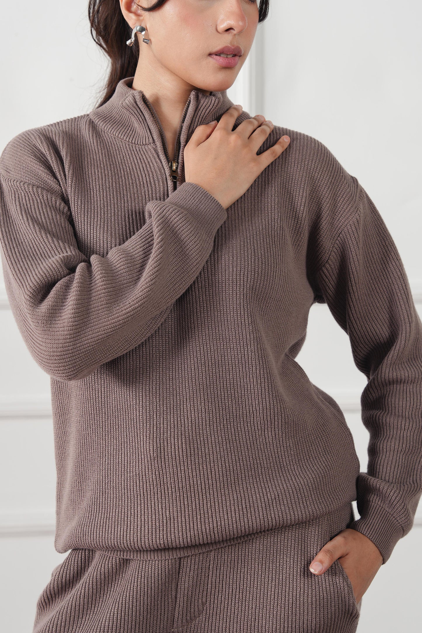 Quarter Zip Ribbed Knit Sweater (WKS-01)