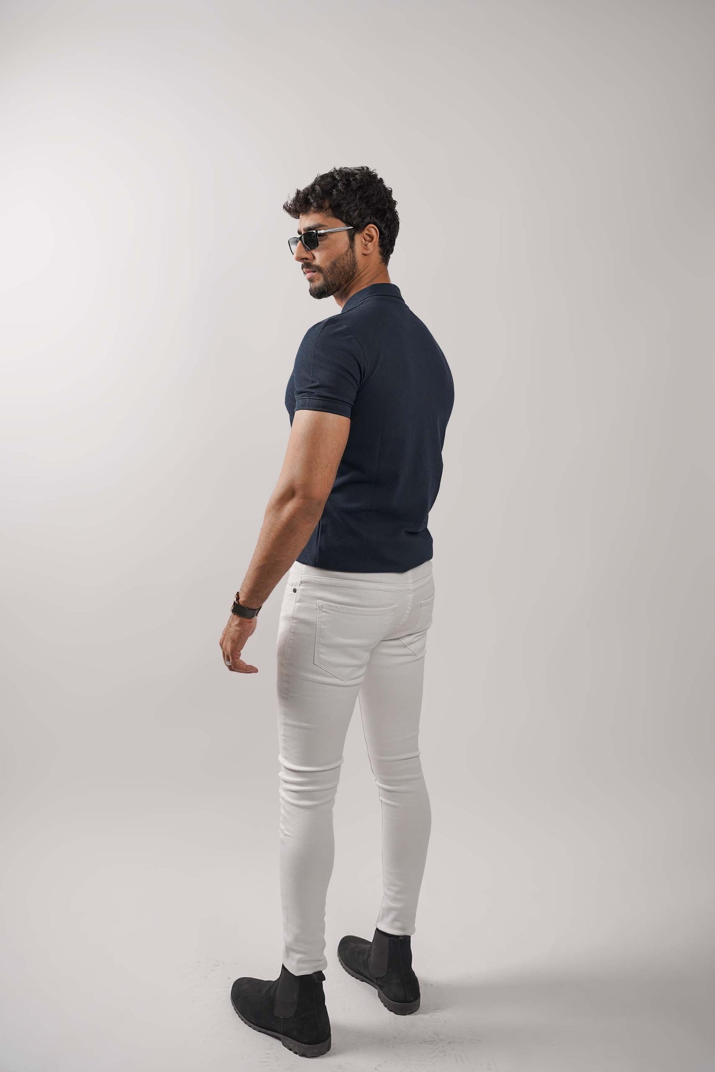 Navy Blue V-Neck Flex Polo Shirt