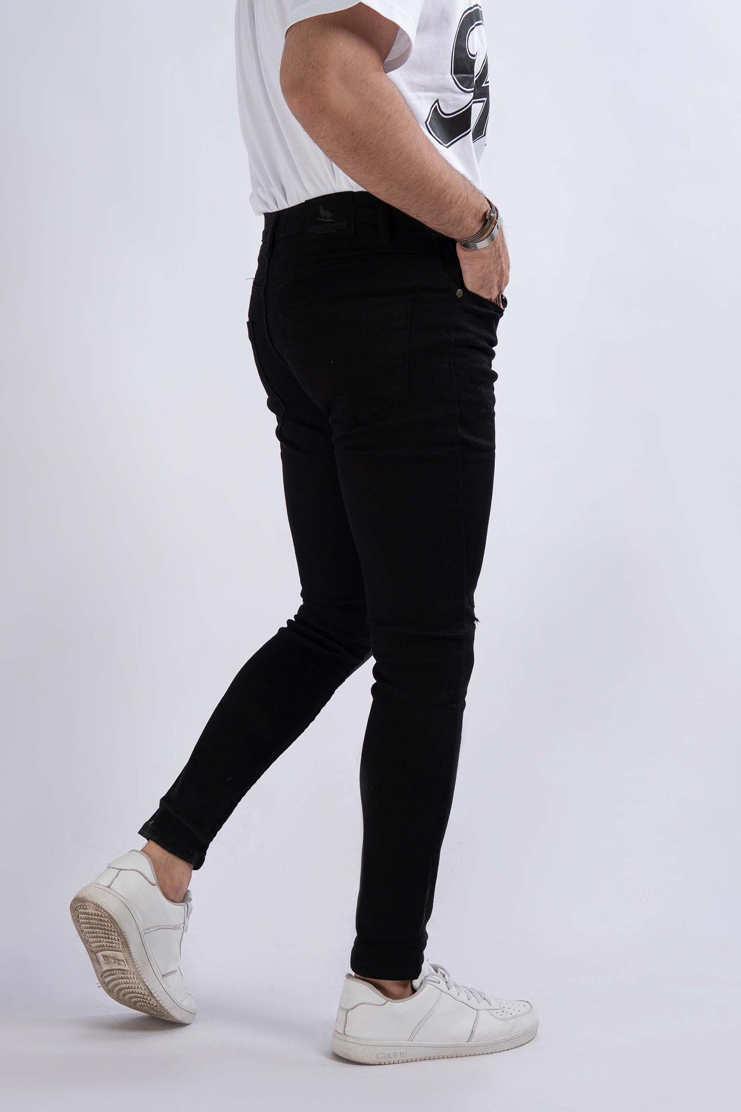 Jet Black Knee Ripped Jeans - Muscle Fit