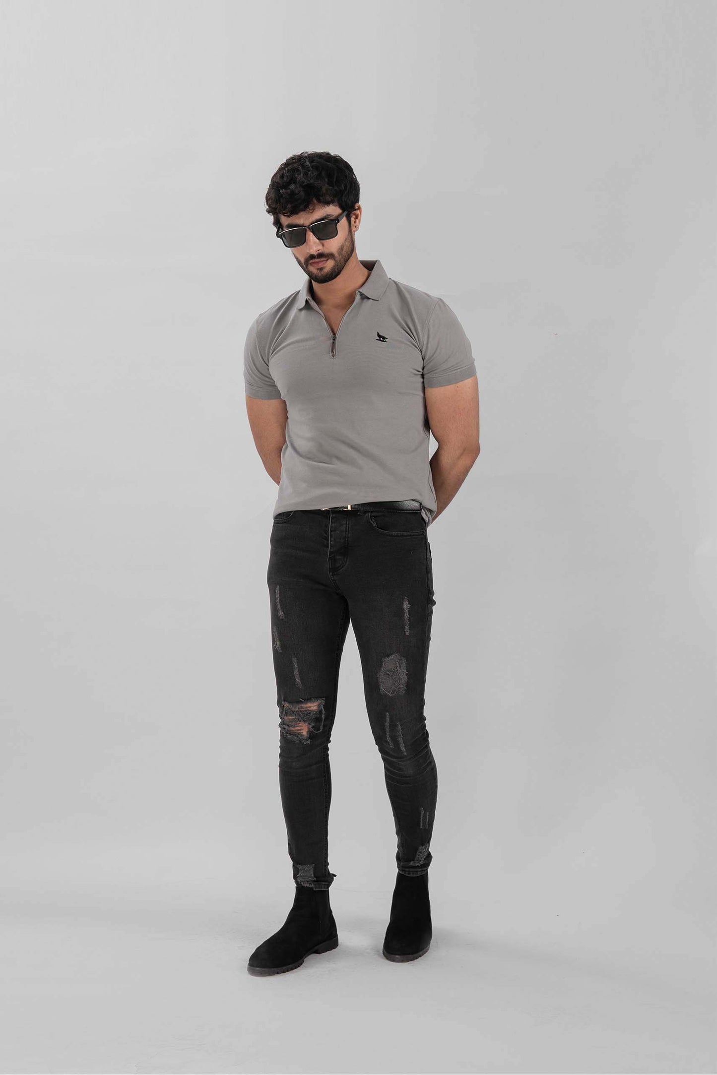 Grey Zipper Flex Polo Shirt