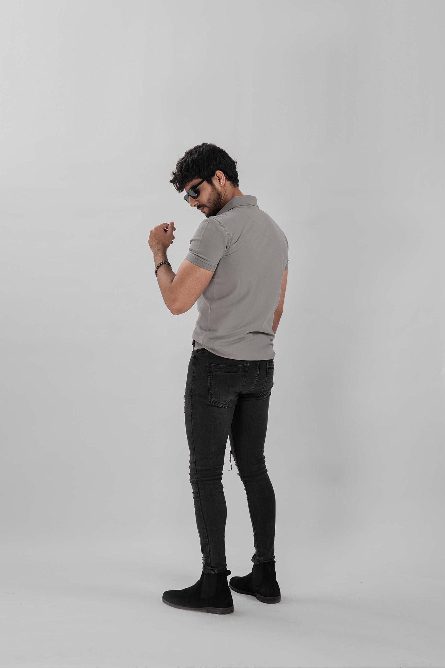 Grey Zipper Flex Polo Shirt