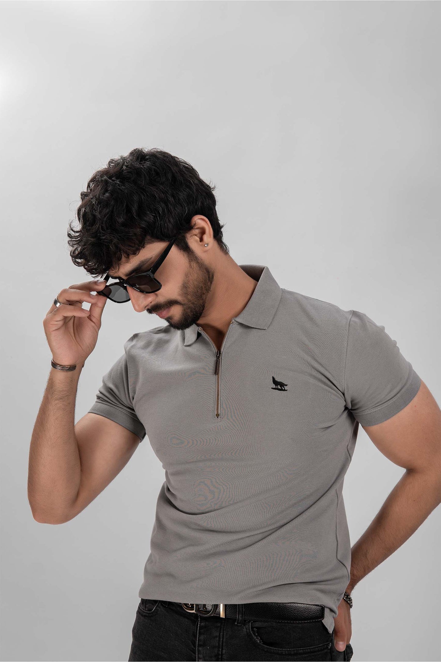 Grey Zipper Flex Polo Shirt