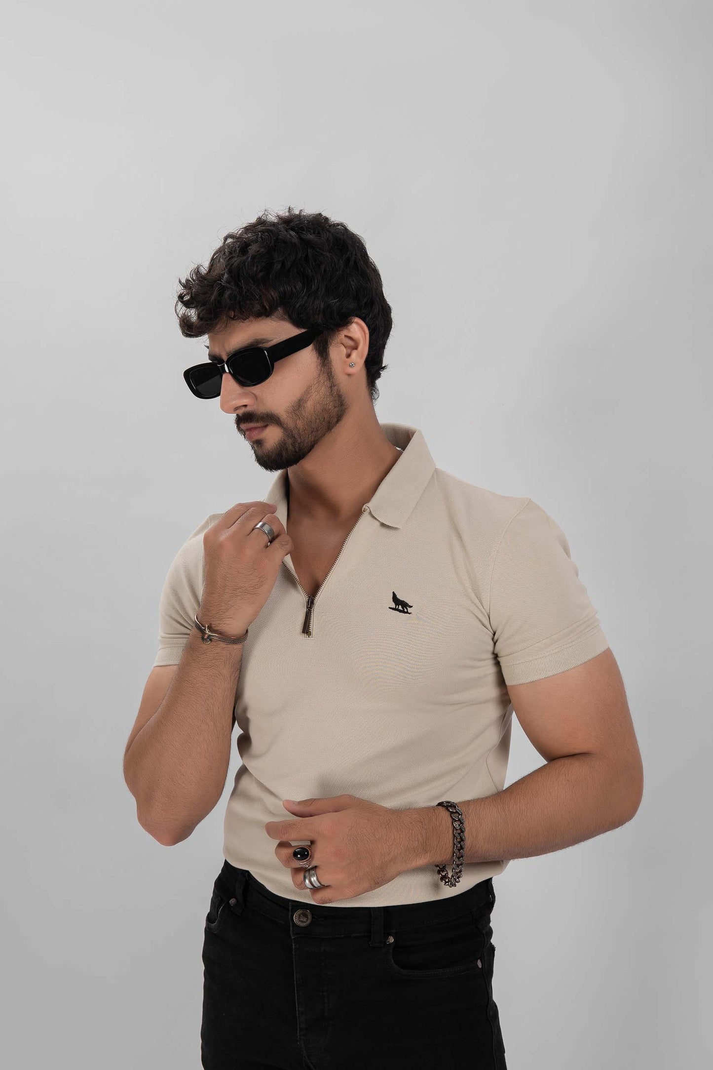 Tea Green Zipper Flex Polo Shirt