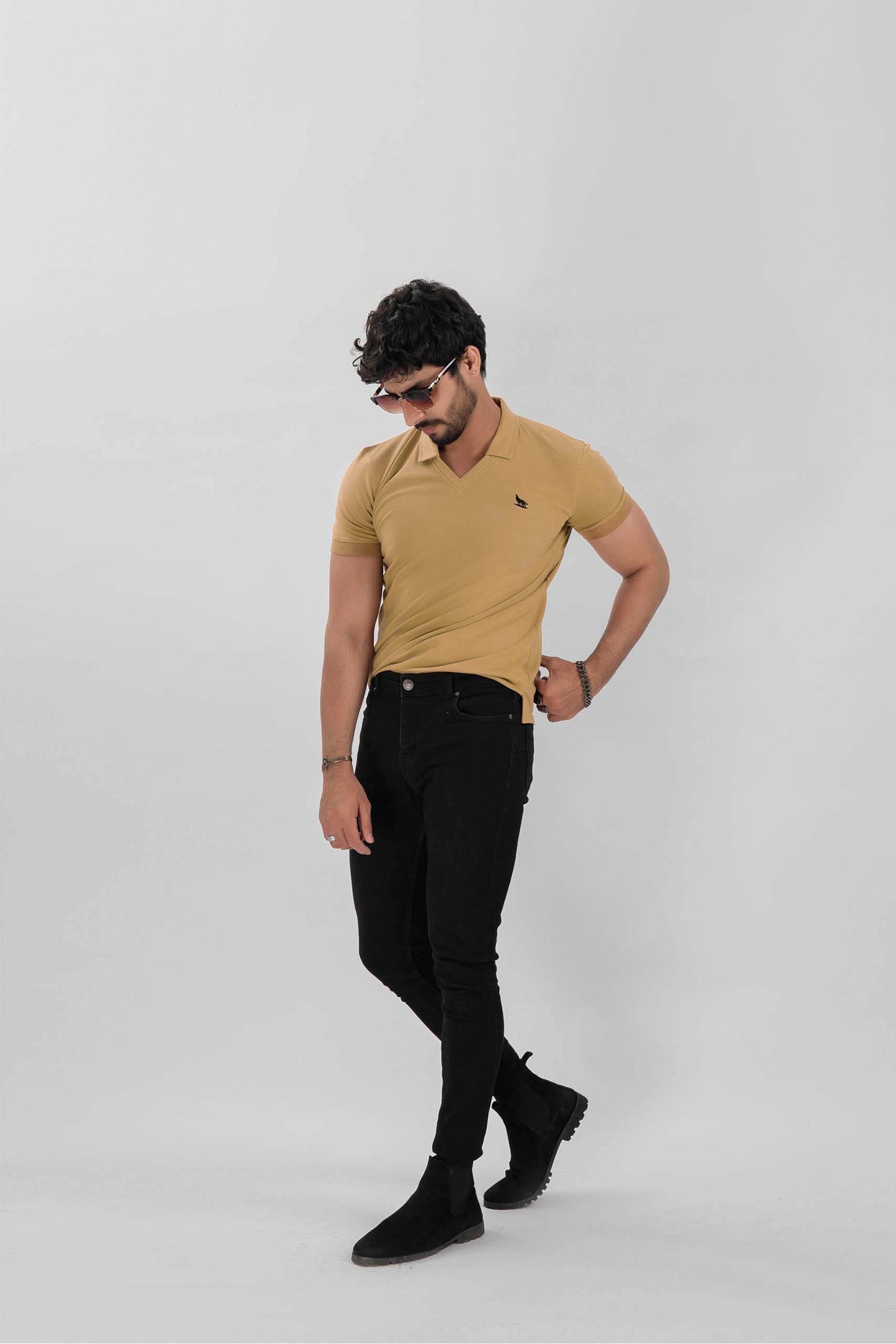 Hazelnut V-Neck Flex Polo Shirt