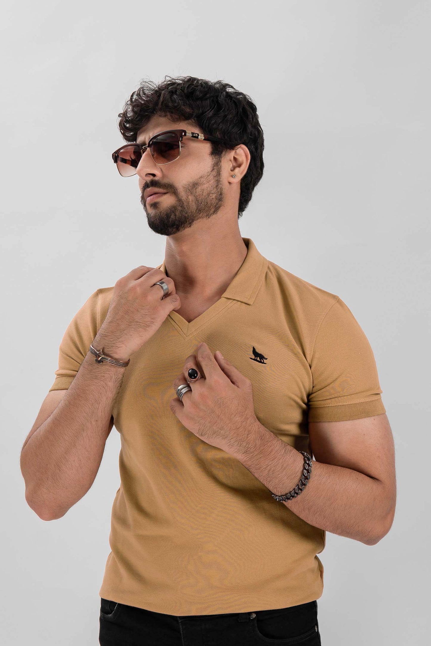 Hazelnut V-Neck Flex Polo Shirt