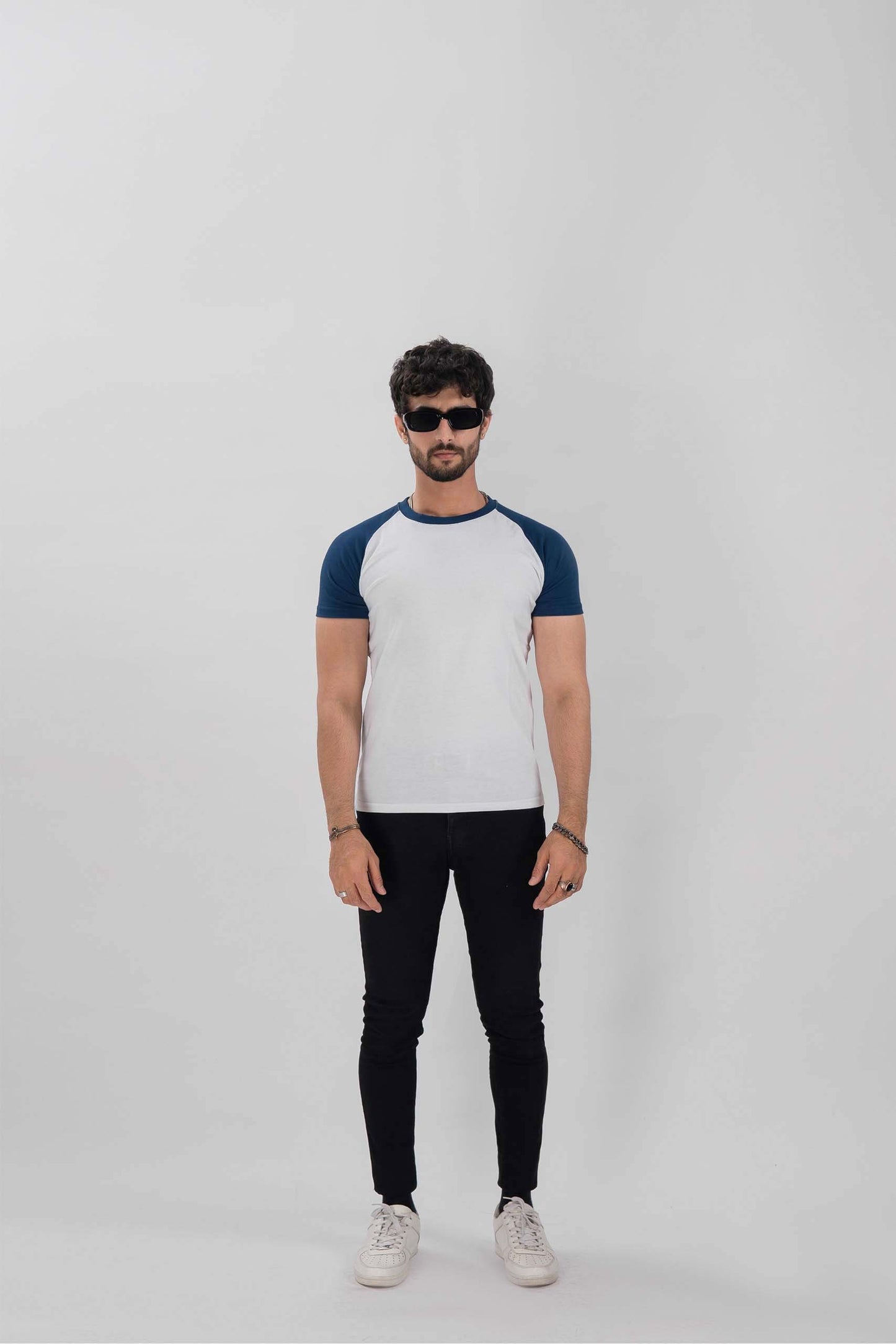 White Navy Raglan Tee