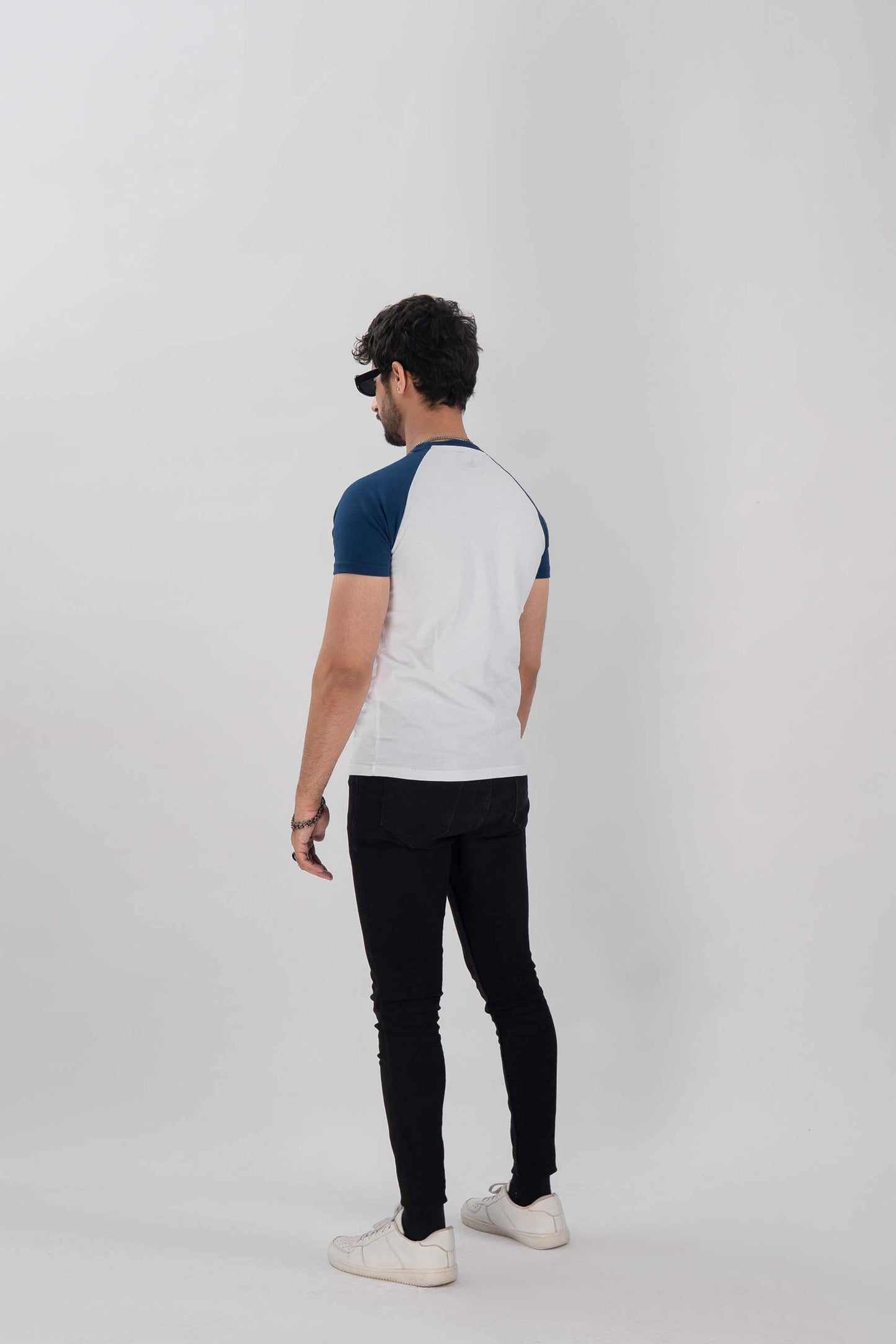 White Navy Raglan Tee