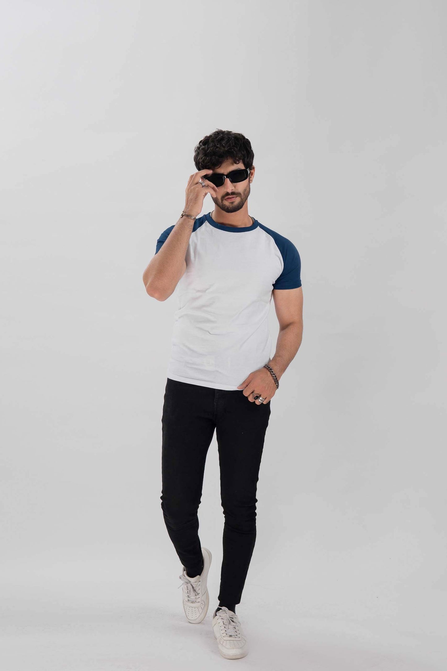 White Navy Raglan Tee