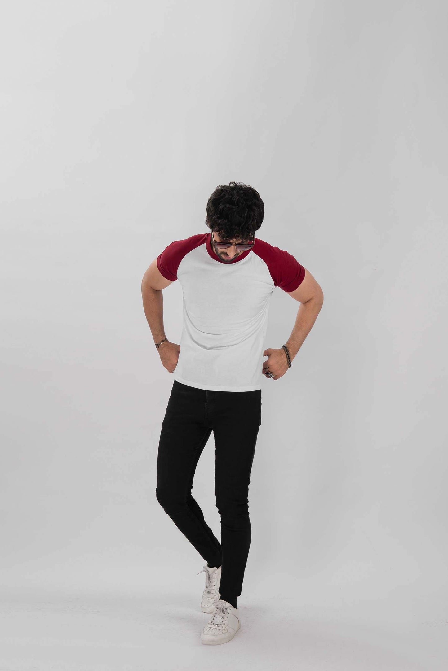 White Maroon Raglan Tee