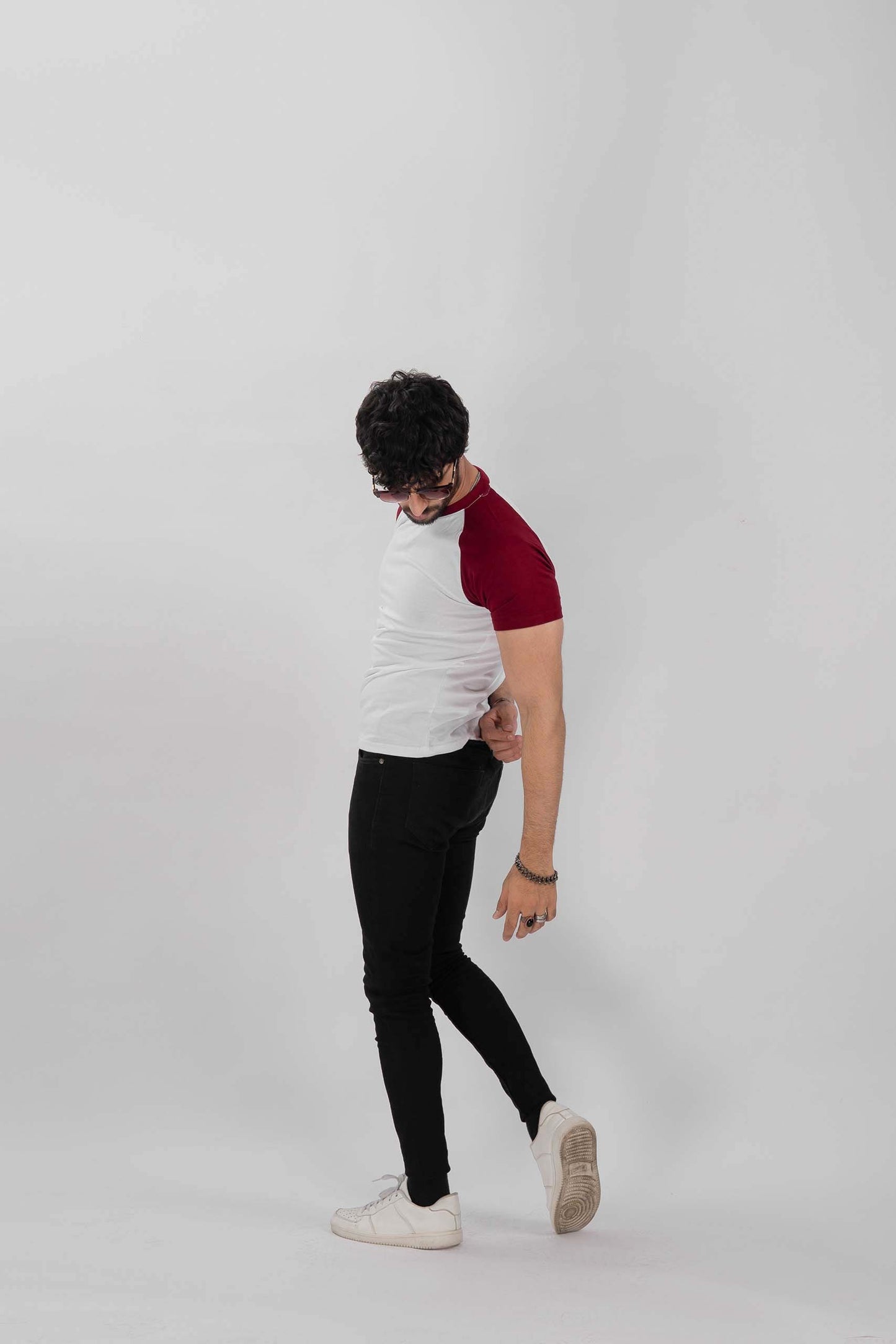 White Maroon Raglan Tee
