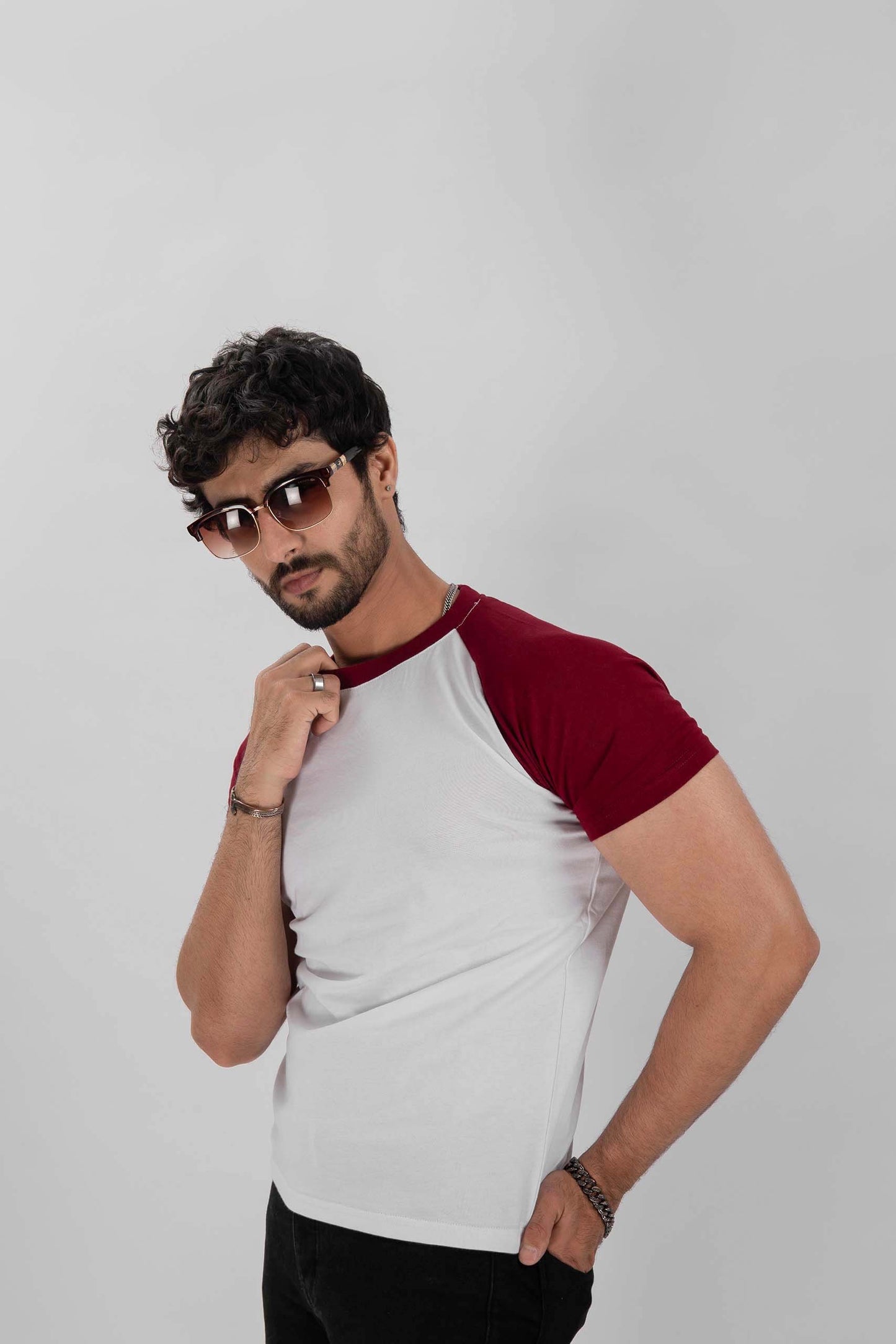 White Maroon Raglan Tee
