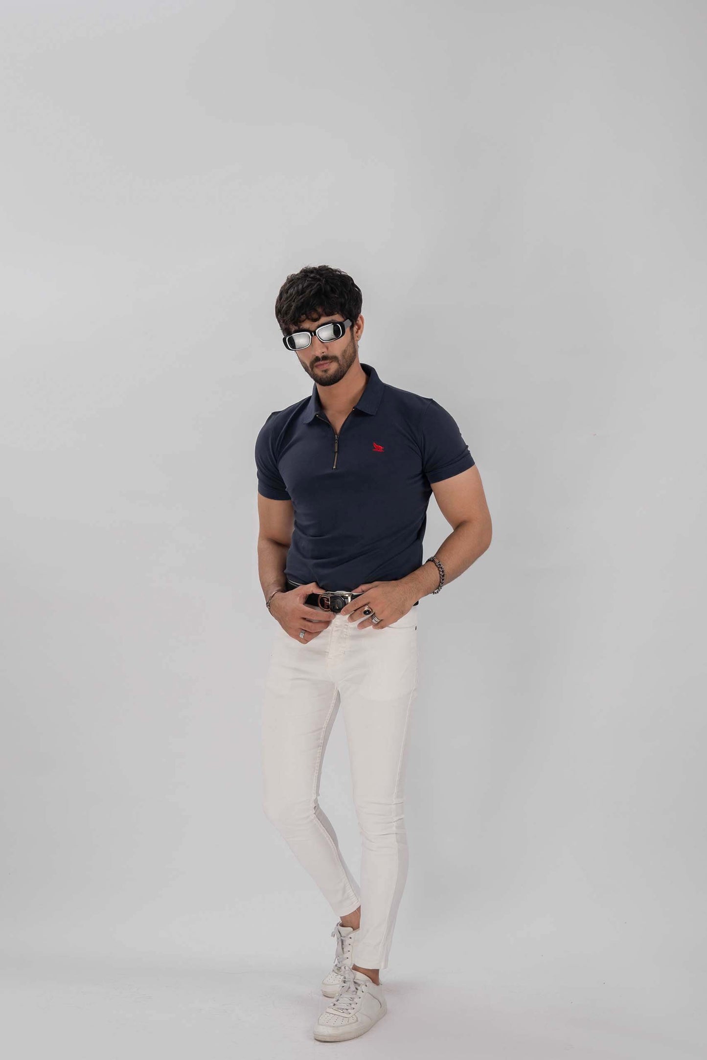 Navy Blue Zipper Flex Polo Shirt