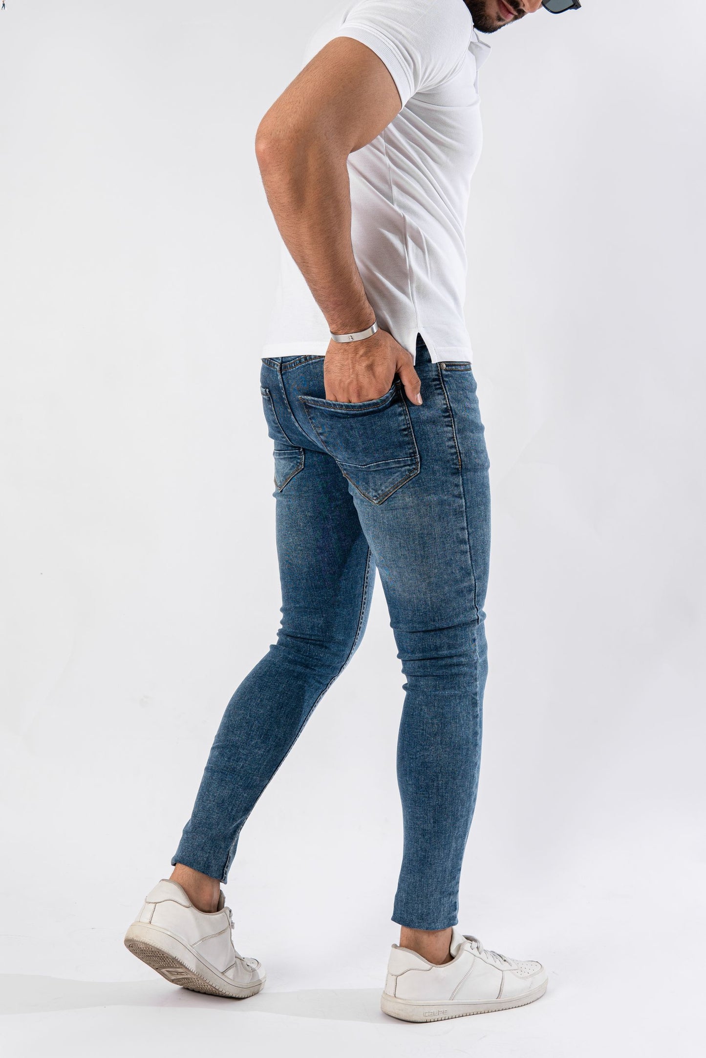 Blue Acid Wash Jeans - Muscle Fit