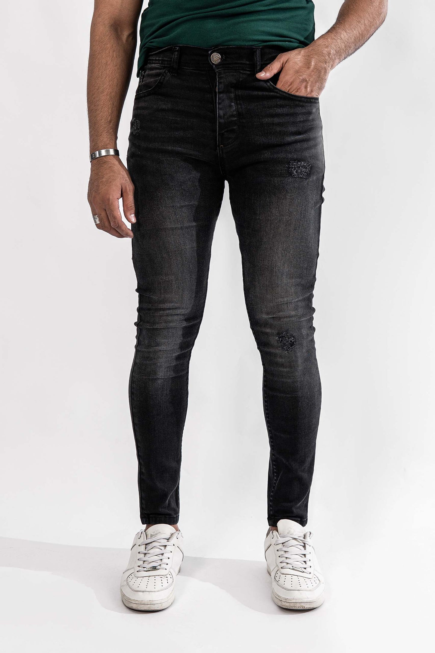 Faded Black Rough Jeans - Muscle Fit