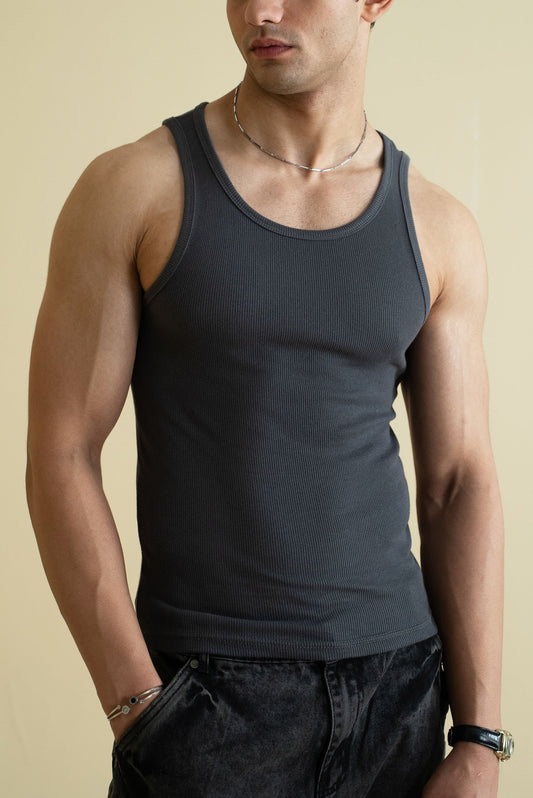Men's Ribbed Vest - Grey