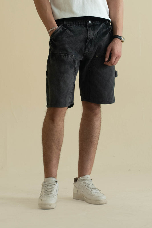 Black Denim Carpenter Shorts