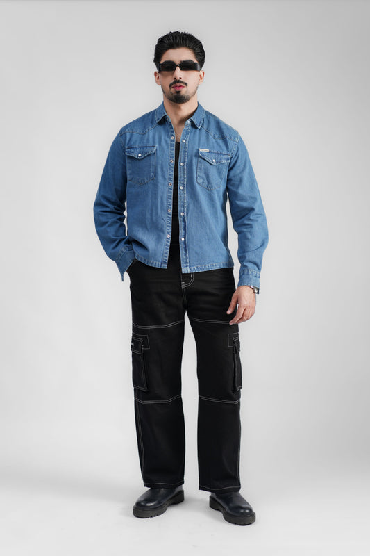 Cropped Denim Shacket DP Blue (DS-004)