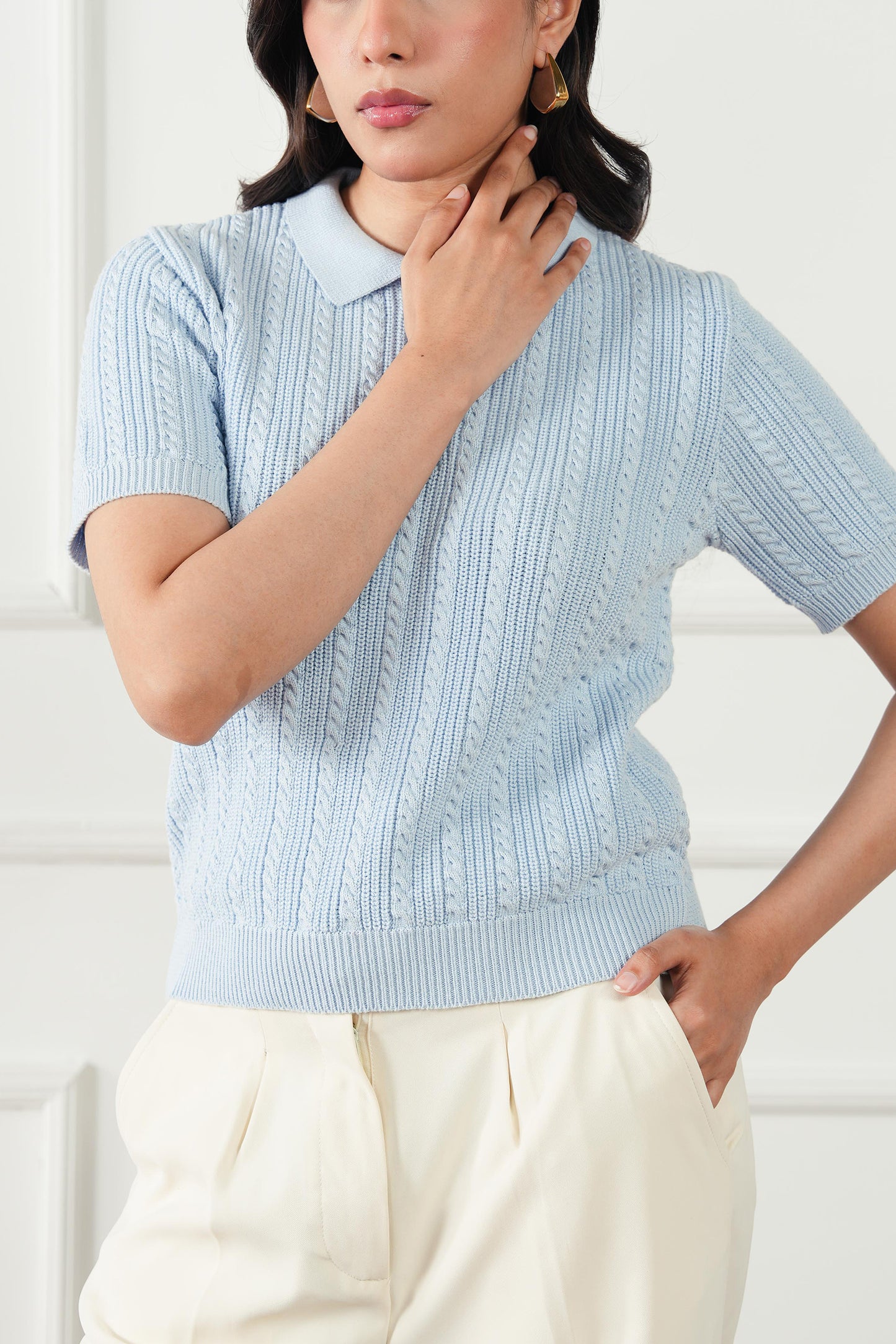 Cable Knit Polo Sweater (WKP-01)