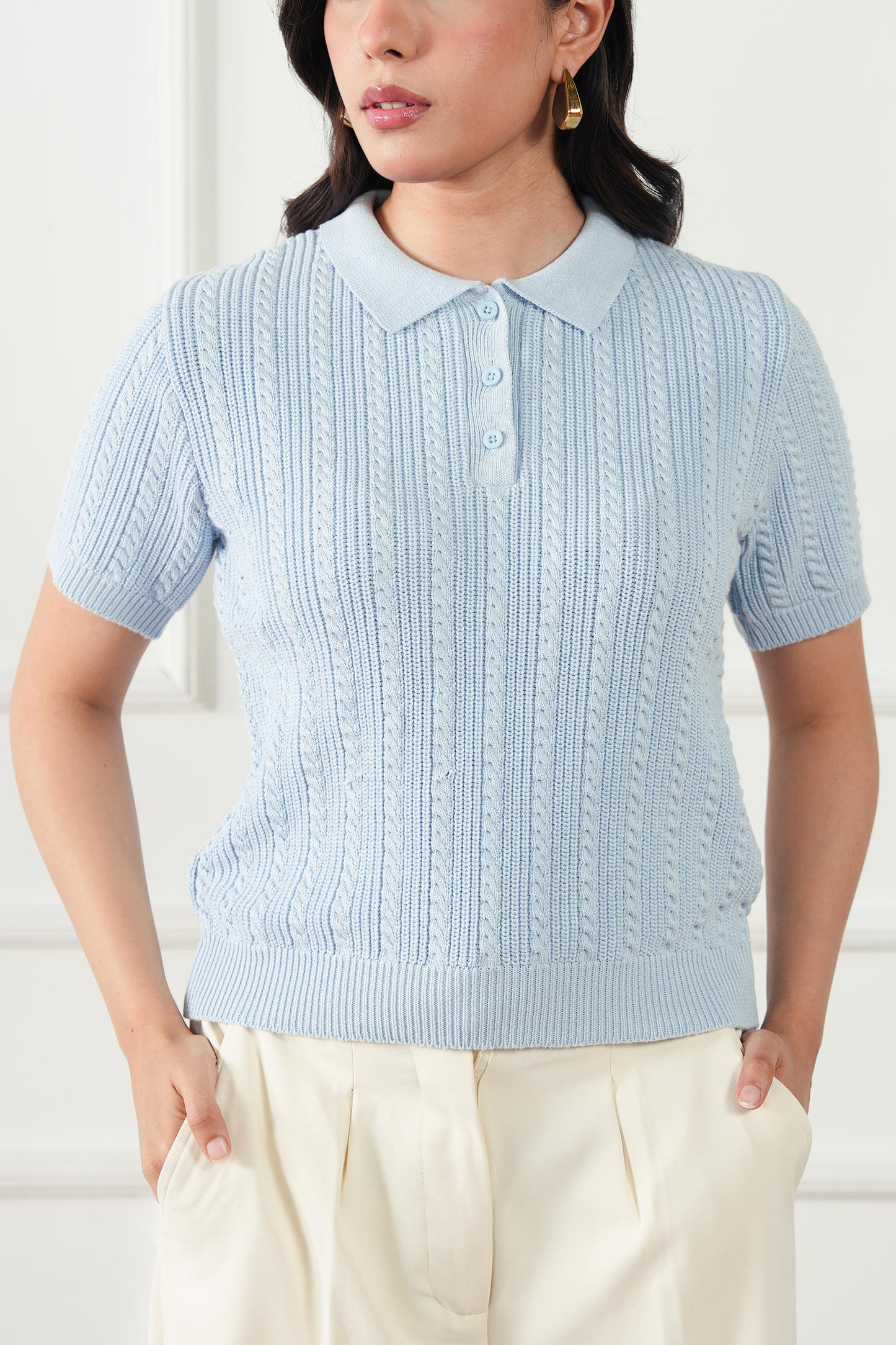 Cable Knit Polo Sweater (WKP-01)