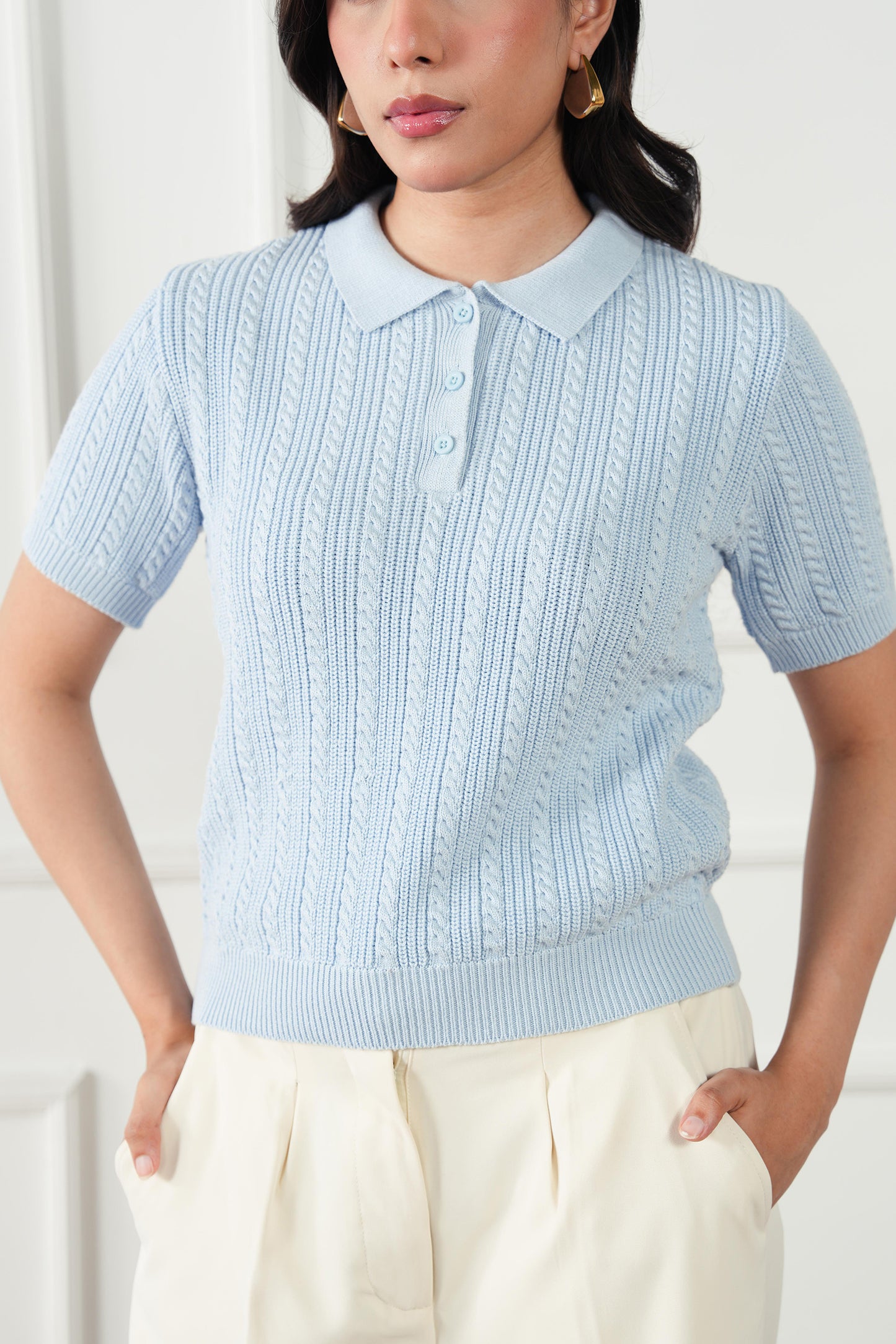Cable Knit Polo Sweater (WKP-01)