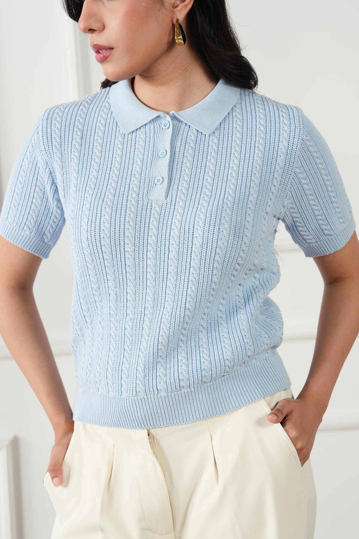 Cable Knit Polo Sweater (WKP-01)