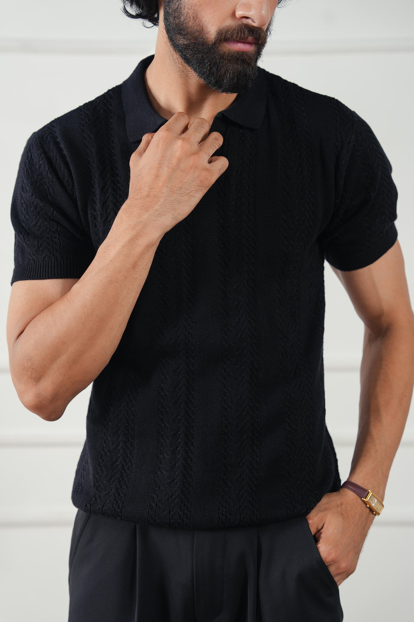 Striped Knit Polo Sweater (MKP-04)