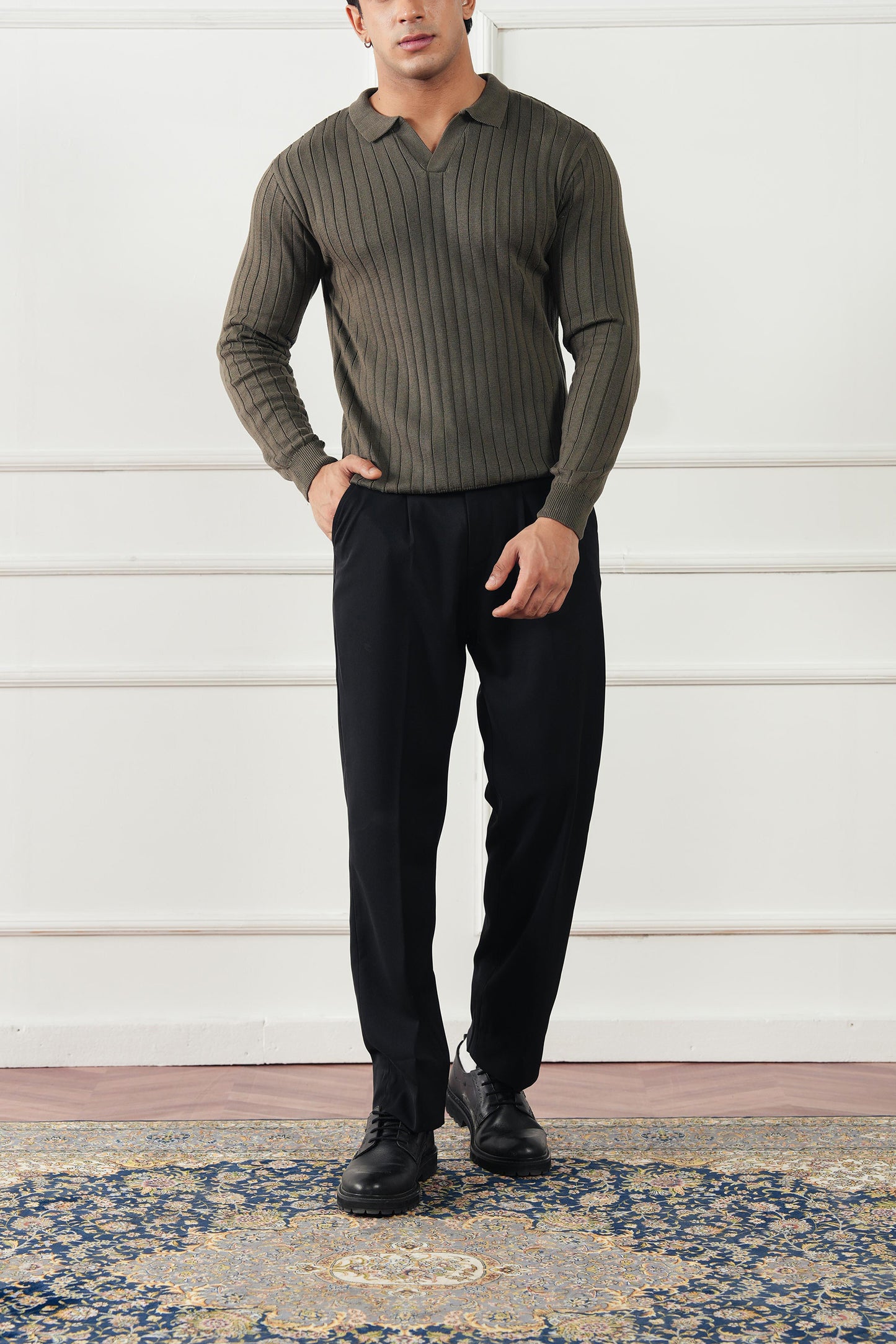 Rib Knit Polo Sweater (MKP-19)