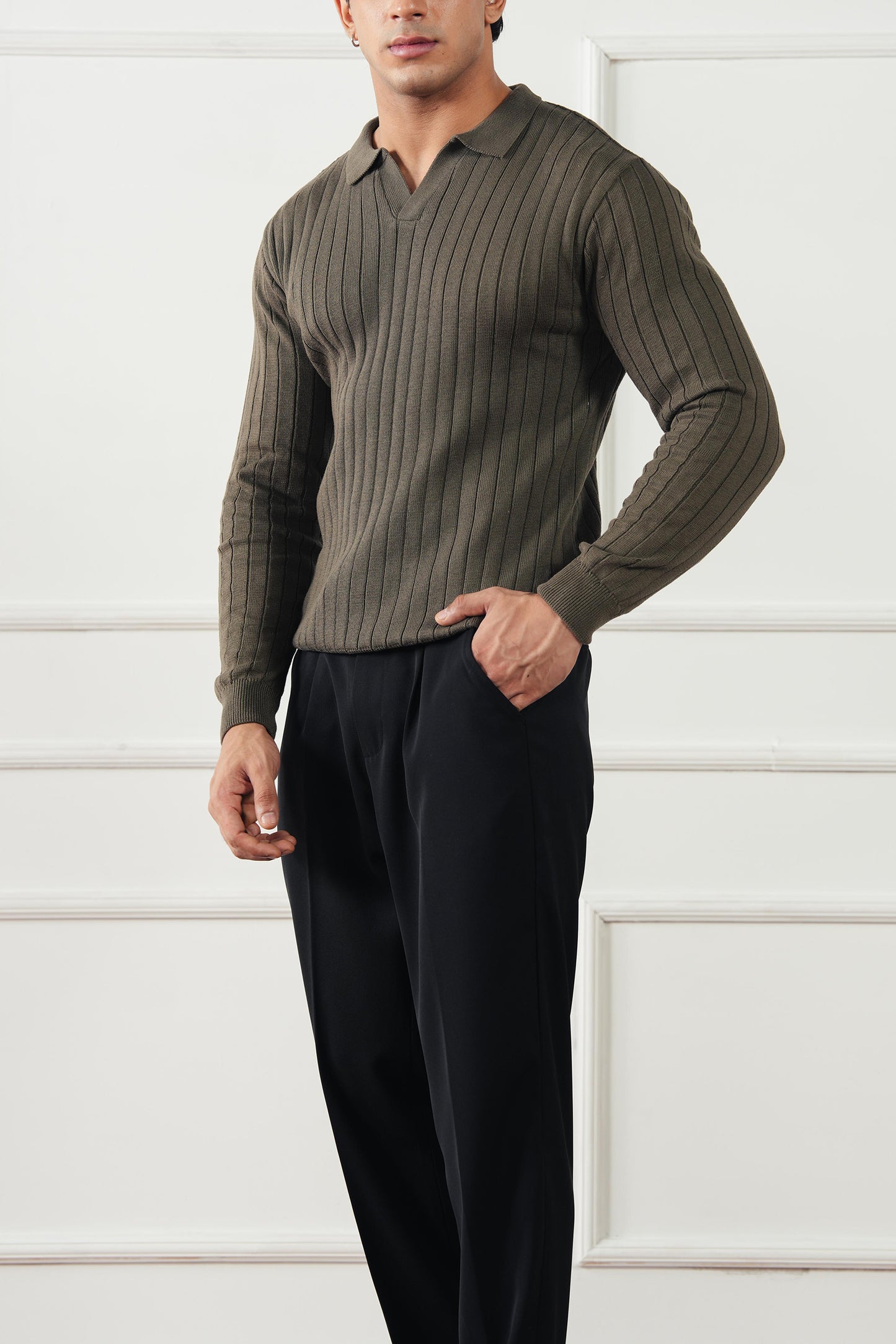 Rib Knit Polo Sweater (MKP-19)