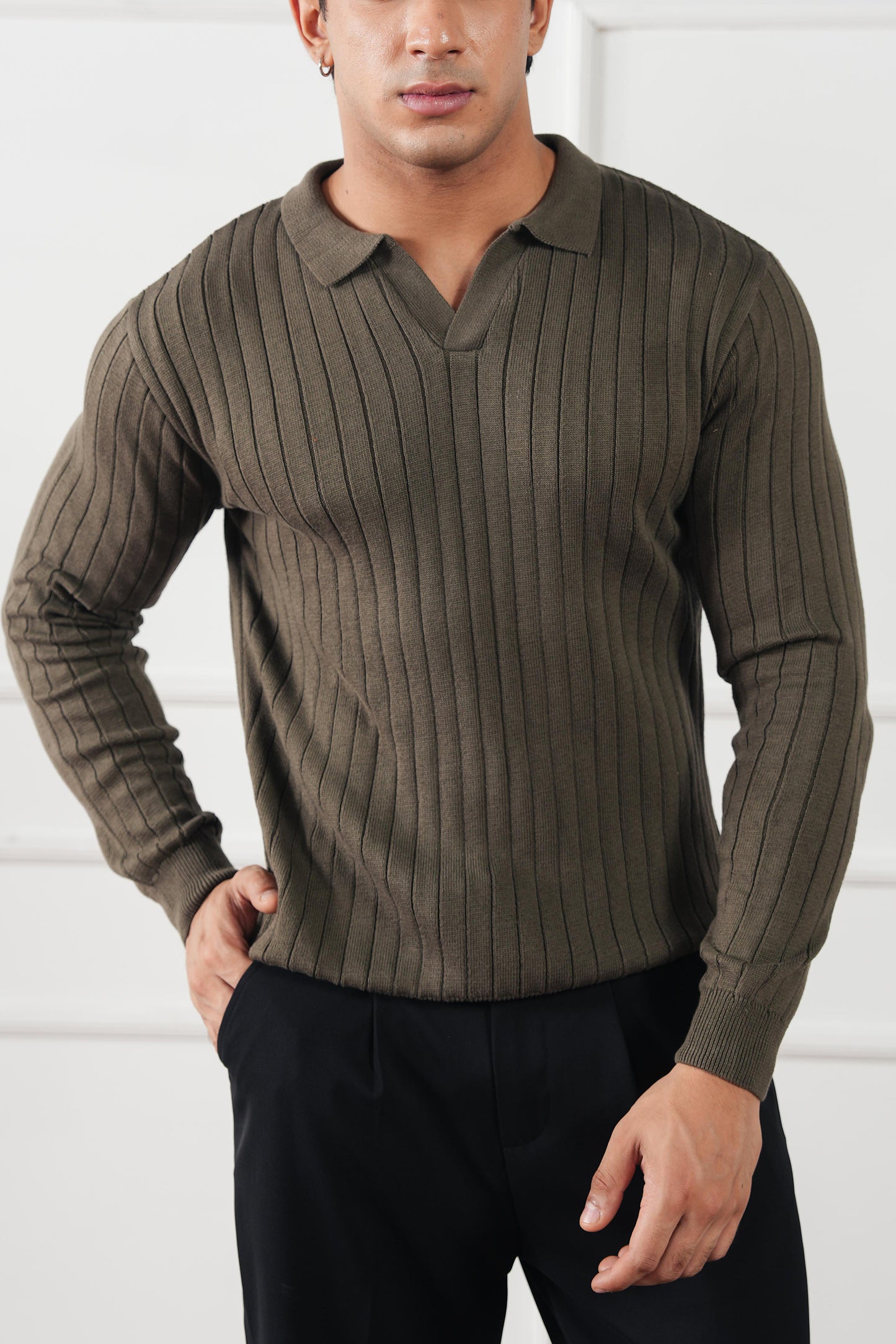 Rib Knit Polo Sweater (MKP-19)