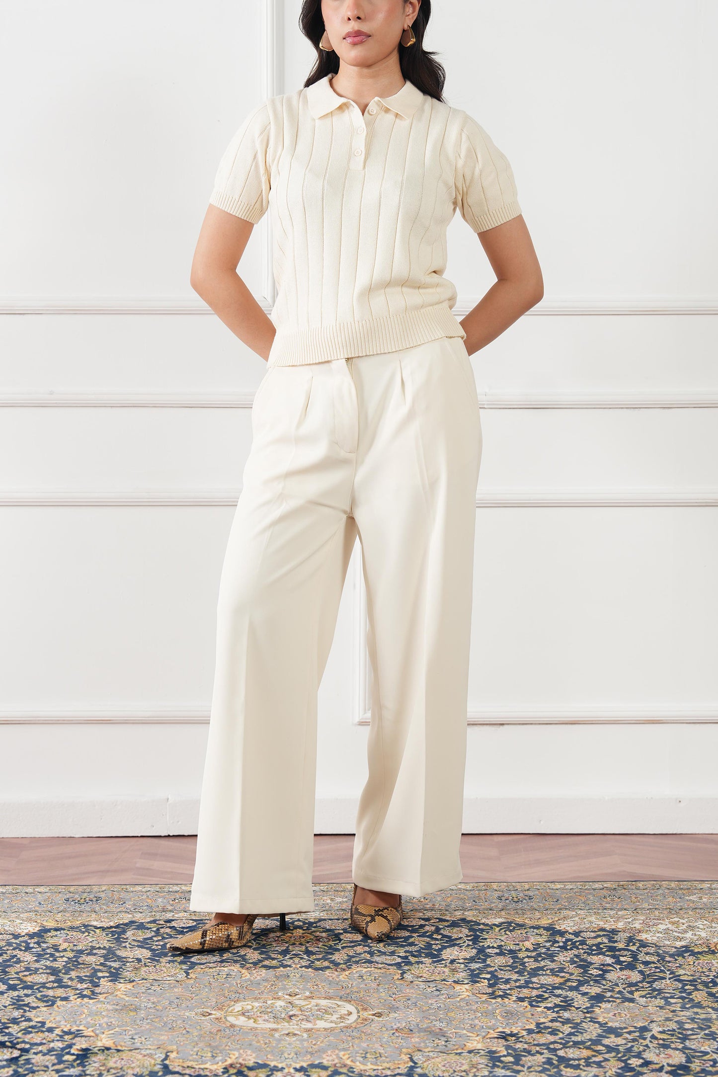 Drop Needle Knit Polo Sweater (WKP-03)
