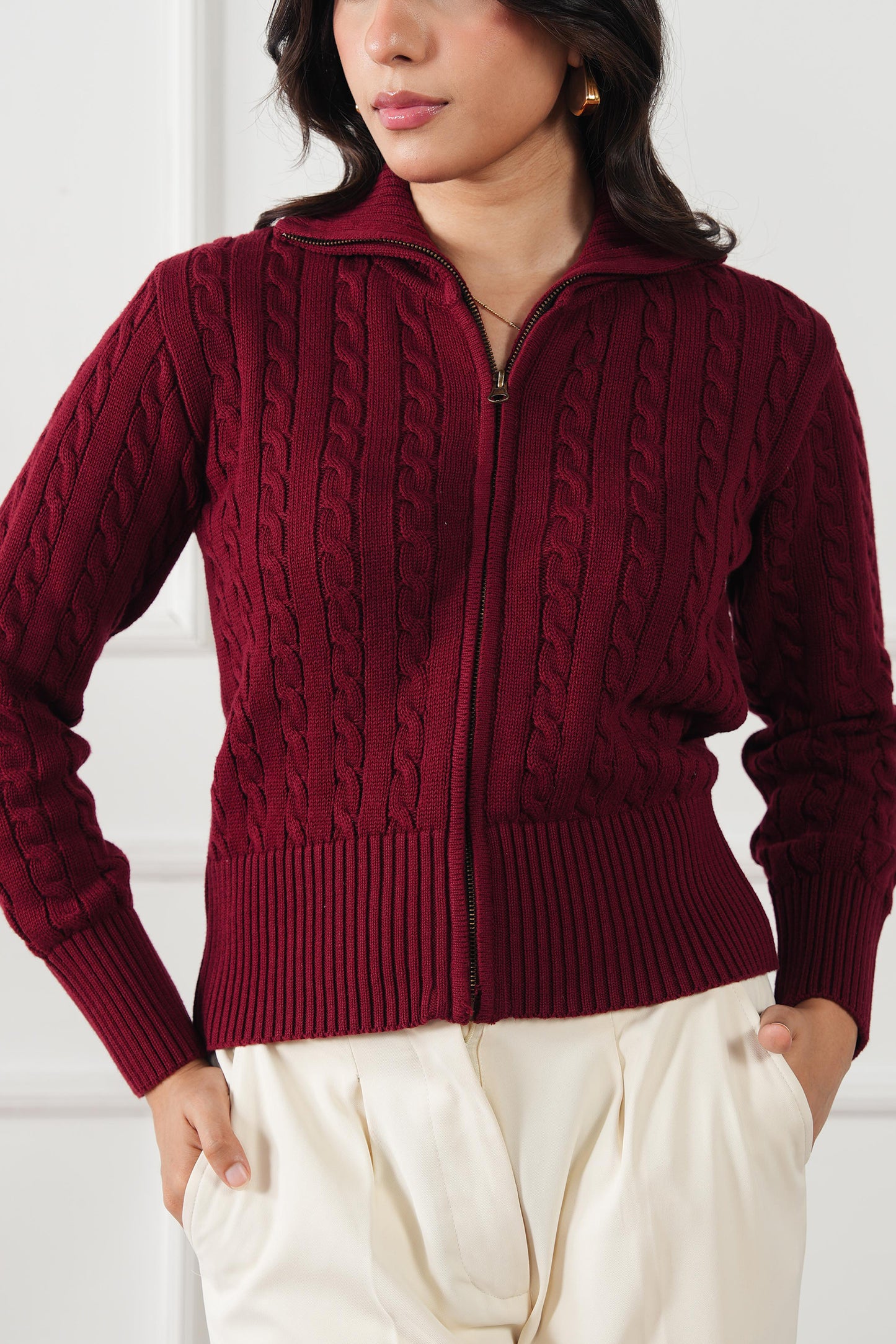 Cable Knit Zip Sweater (WKZ-01)