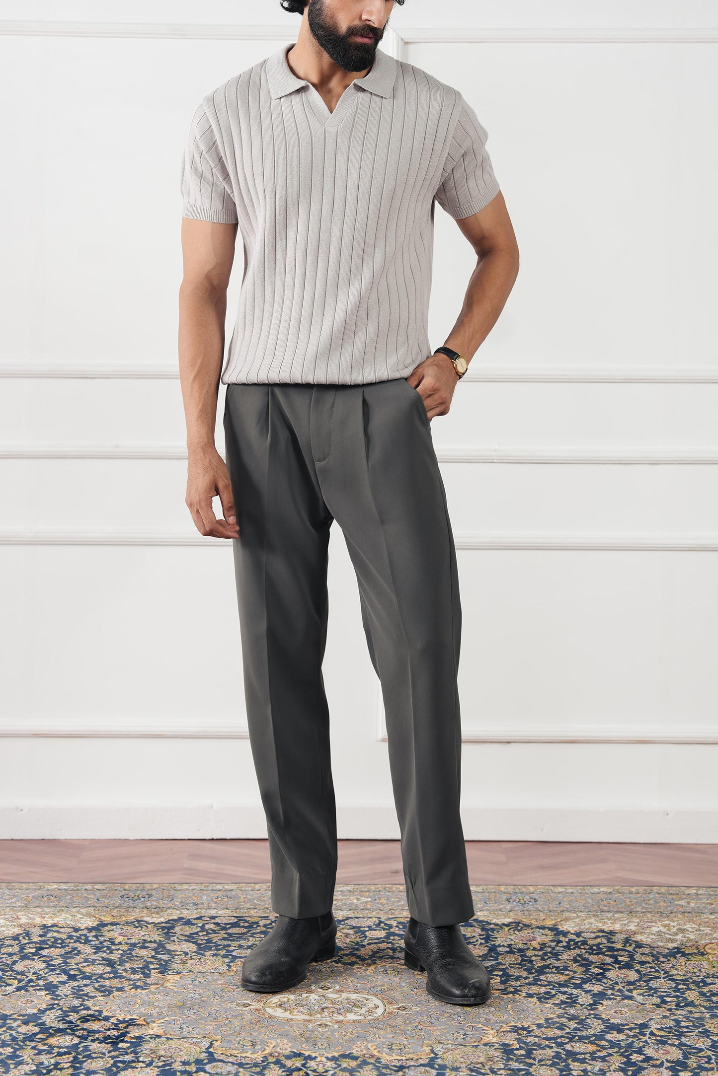 Rib Knit Polo Sweater (MKP-10)