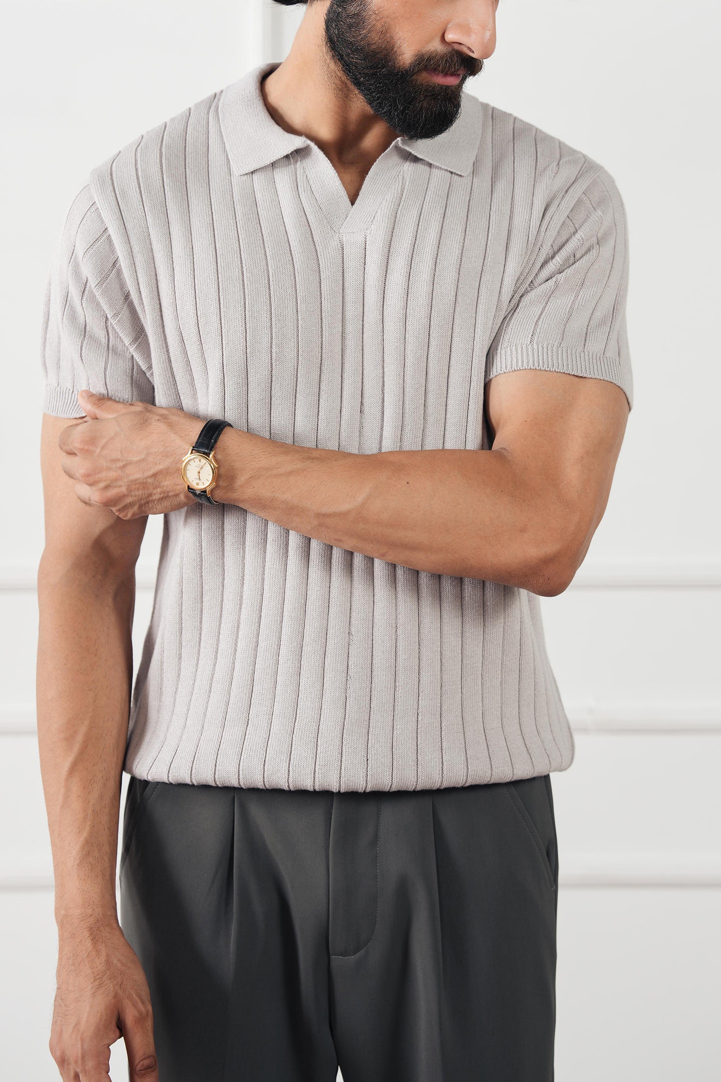 Rib Knit Polo Sweater (MKP-10)