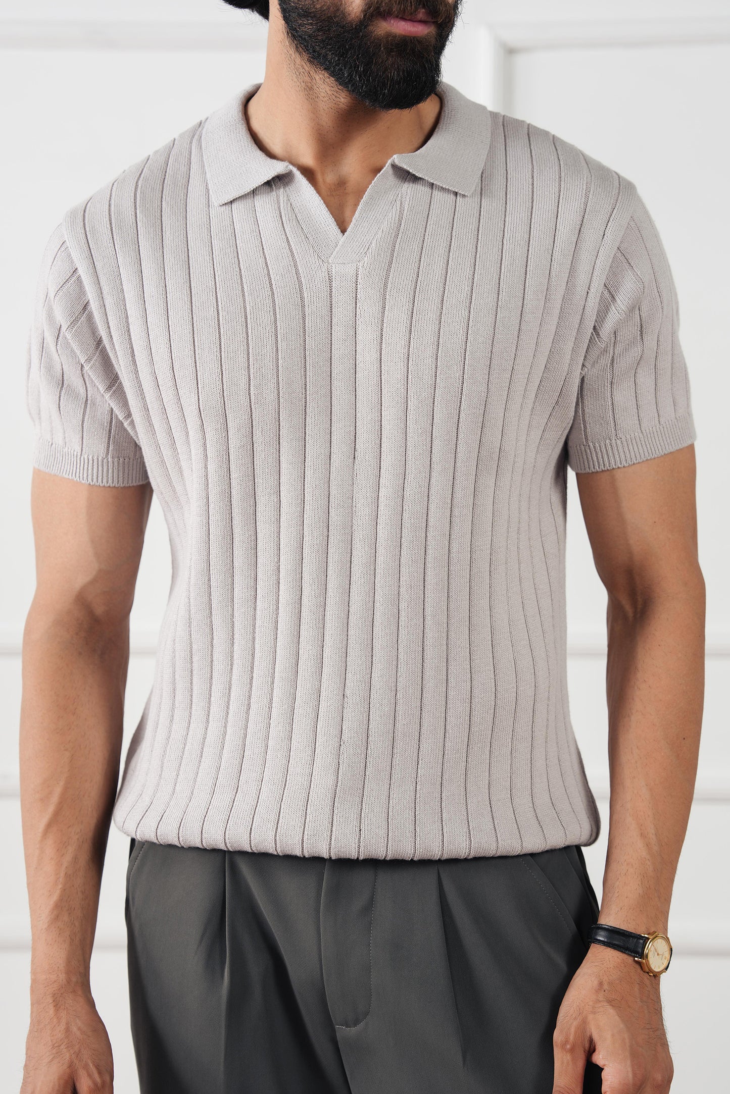 Rib Knit Polo Sweater (MKP-10)
