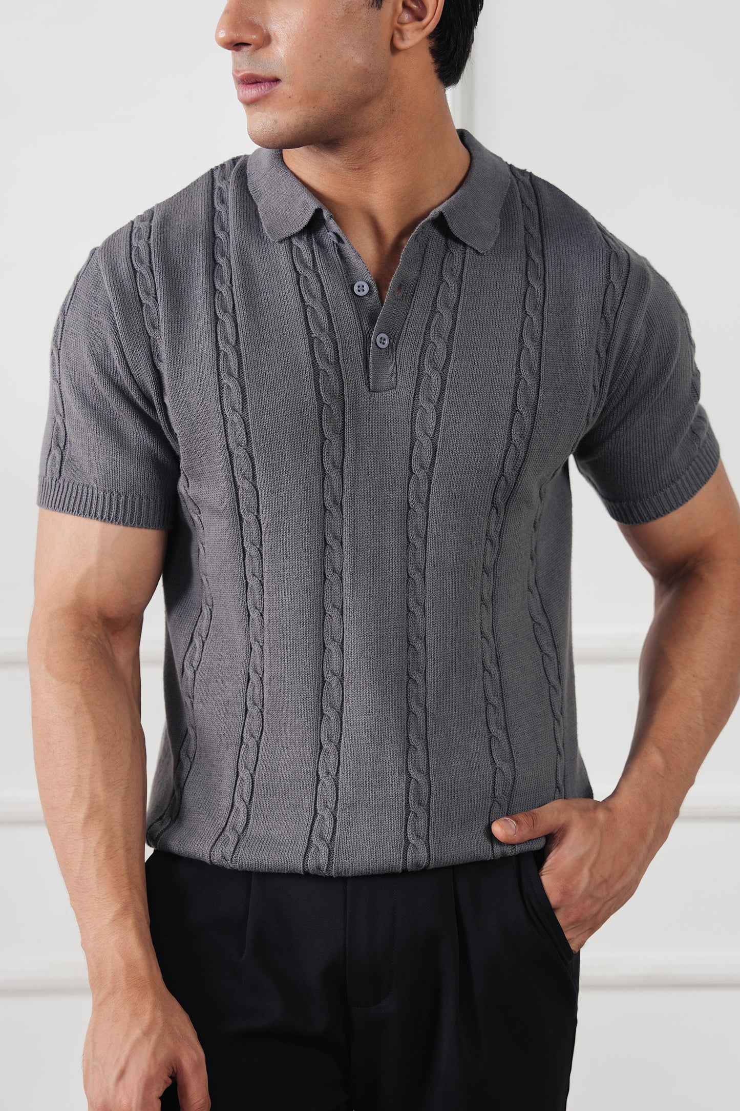 Cable Knit Polo Sweater (MKP-02)